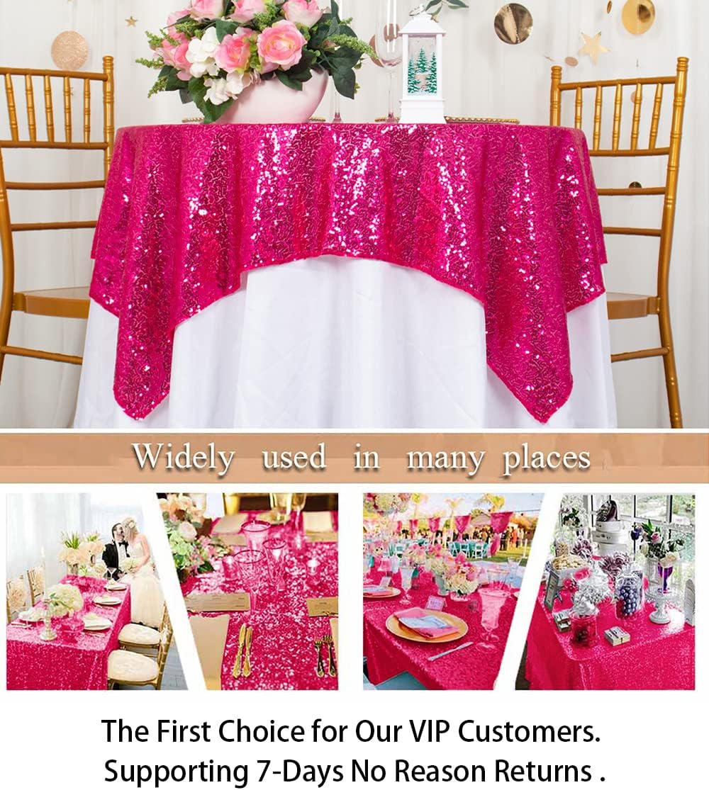 ShinyBeauty Sequin Tablecloth 54x54 Inches - Hot Pink Glitter Table Cover for Dining, Birthday