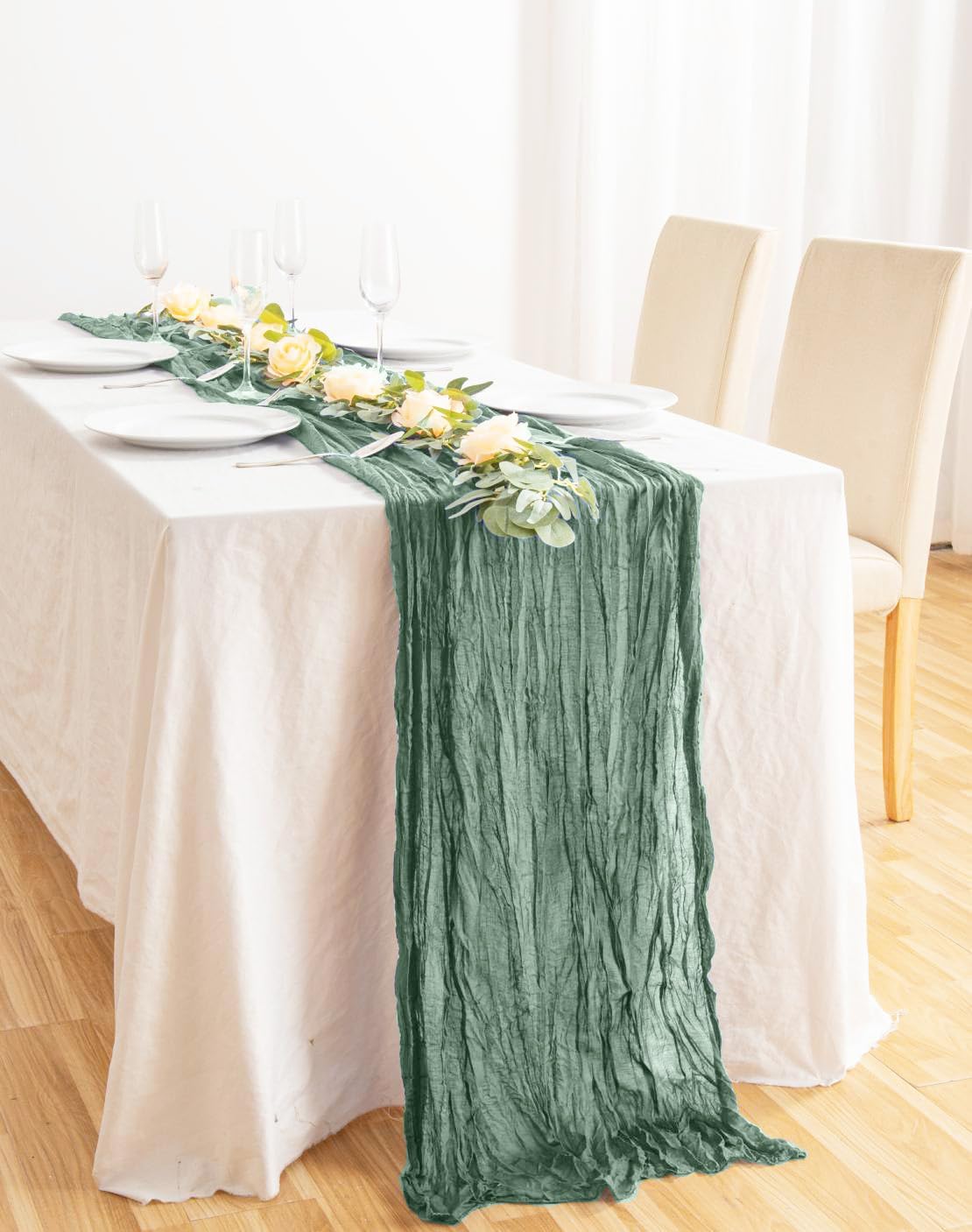 8 Pack 10Ft Sage Green Cheesecloth Table Runner 35x120 inch Boho Gauze Cheese ClothsTable Runners