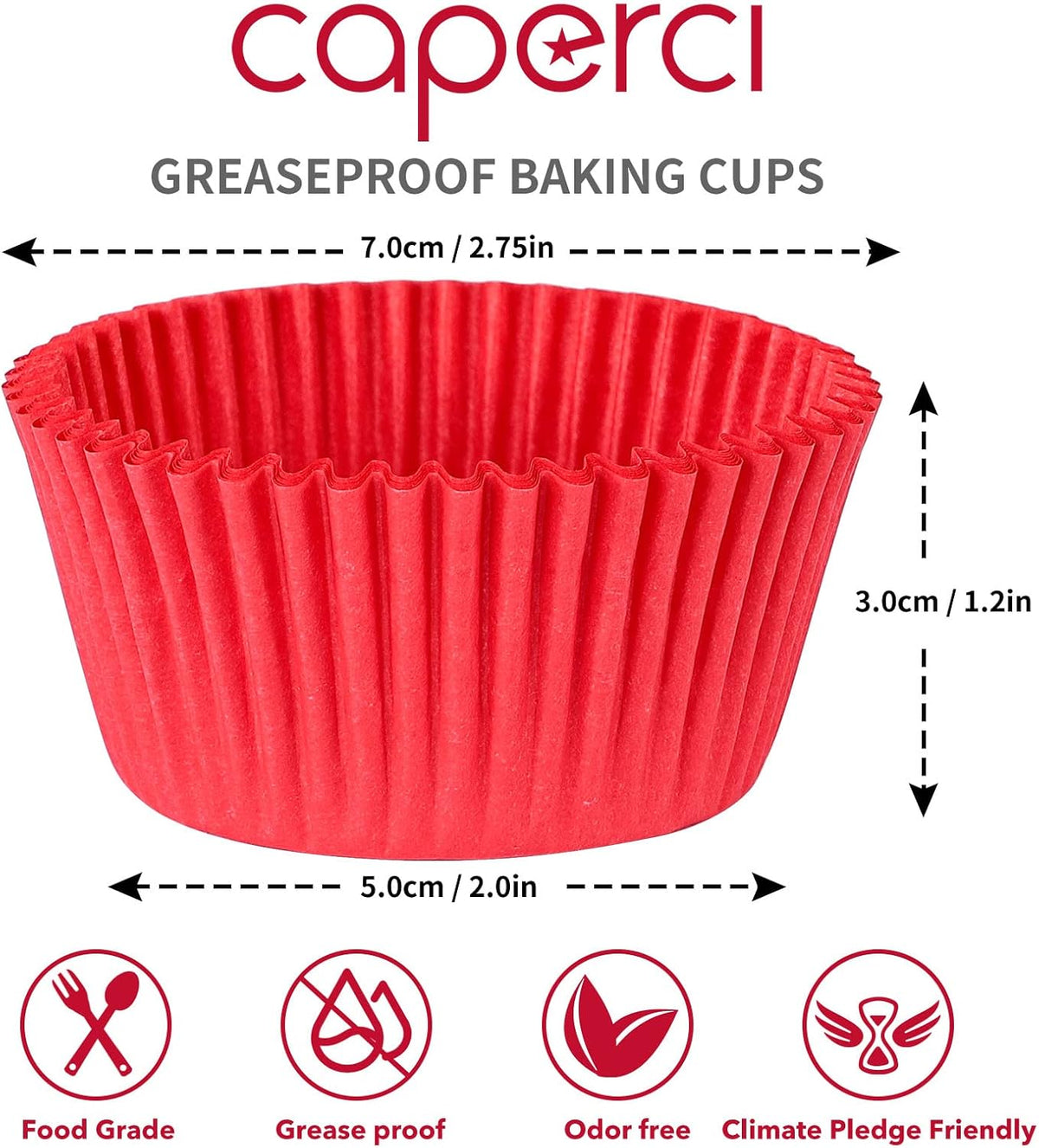 Caperci Standard Red Cupcake Muffin Liners 500-Count, No Smell, Food Grade & Grease-Proof Paper