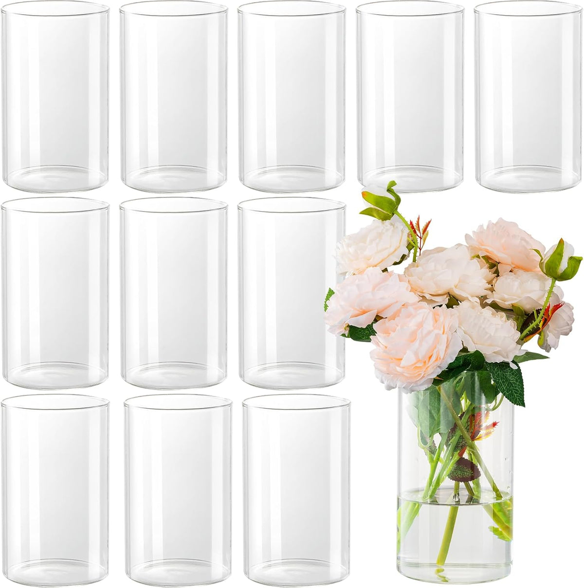 12pcs Glass Cylinder Vases for Centerpieces - 6 Inch Tall Flower Vase for Wedding Decorations