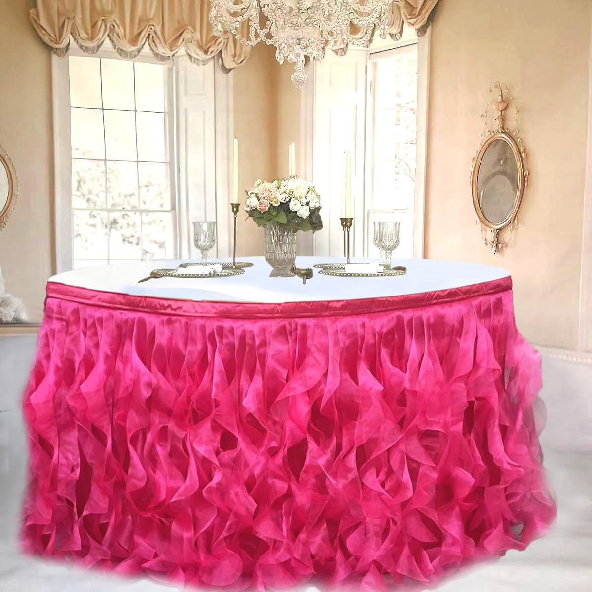 Luxury Organza Mesh Table Skirt Draping Floating Romance - Perfect for Bridal Showers, Birthday