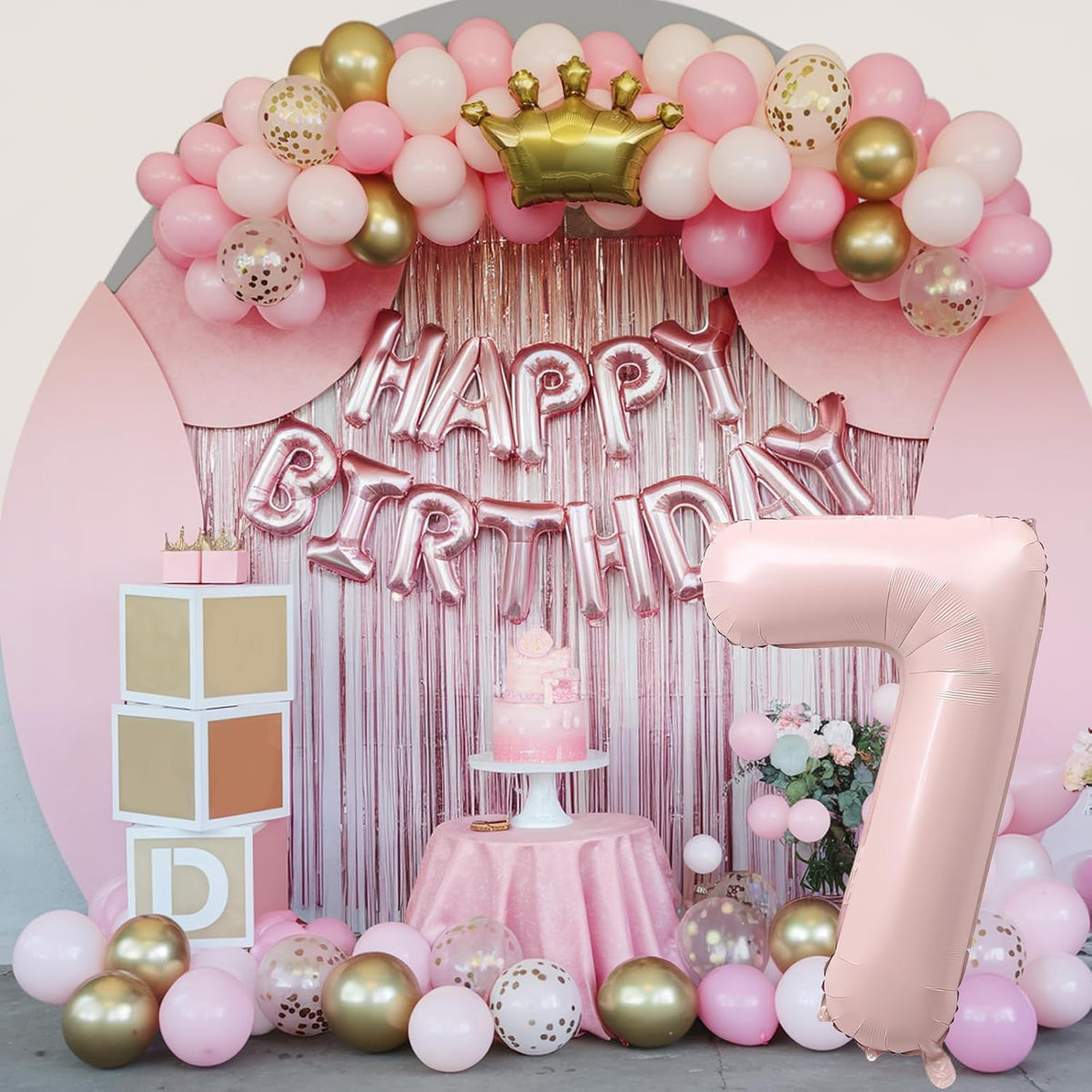 Light Pink Number Balloon 7, 40 Inch Large Self Inflating 7 Foil Number Balloons 0-9, Blush Pastel