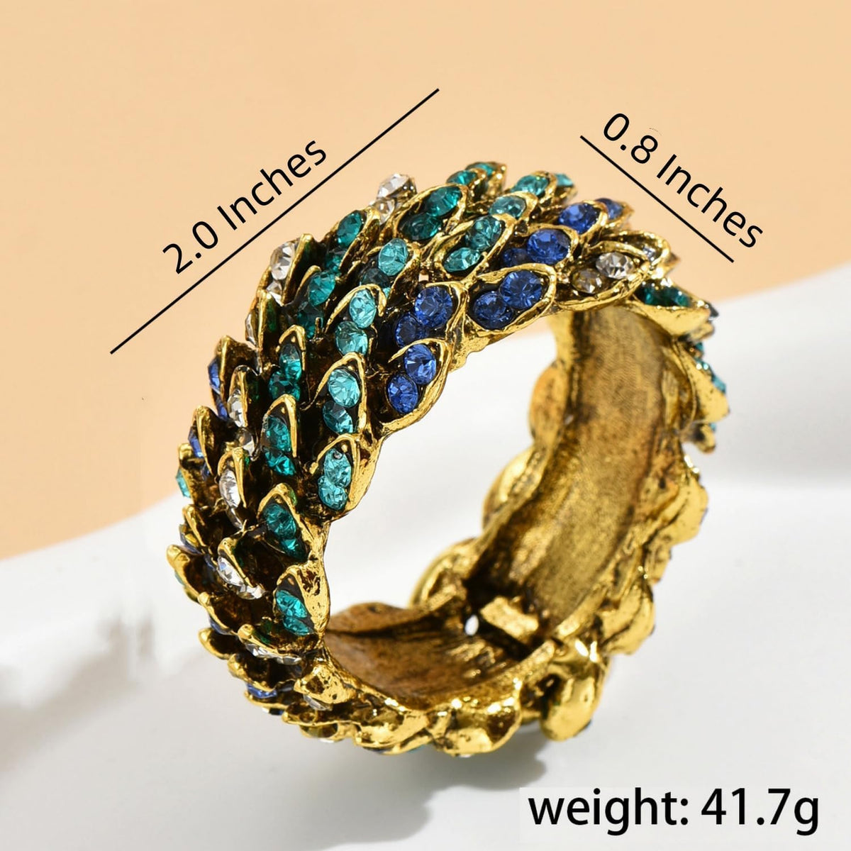 Jeweled Napkin Rings Set of 6 - Vintage Metal Crystal Rustic Peacock Napkin Ring Holders for