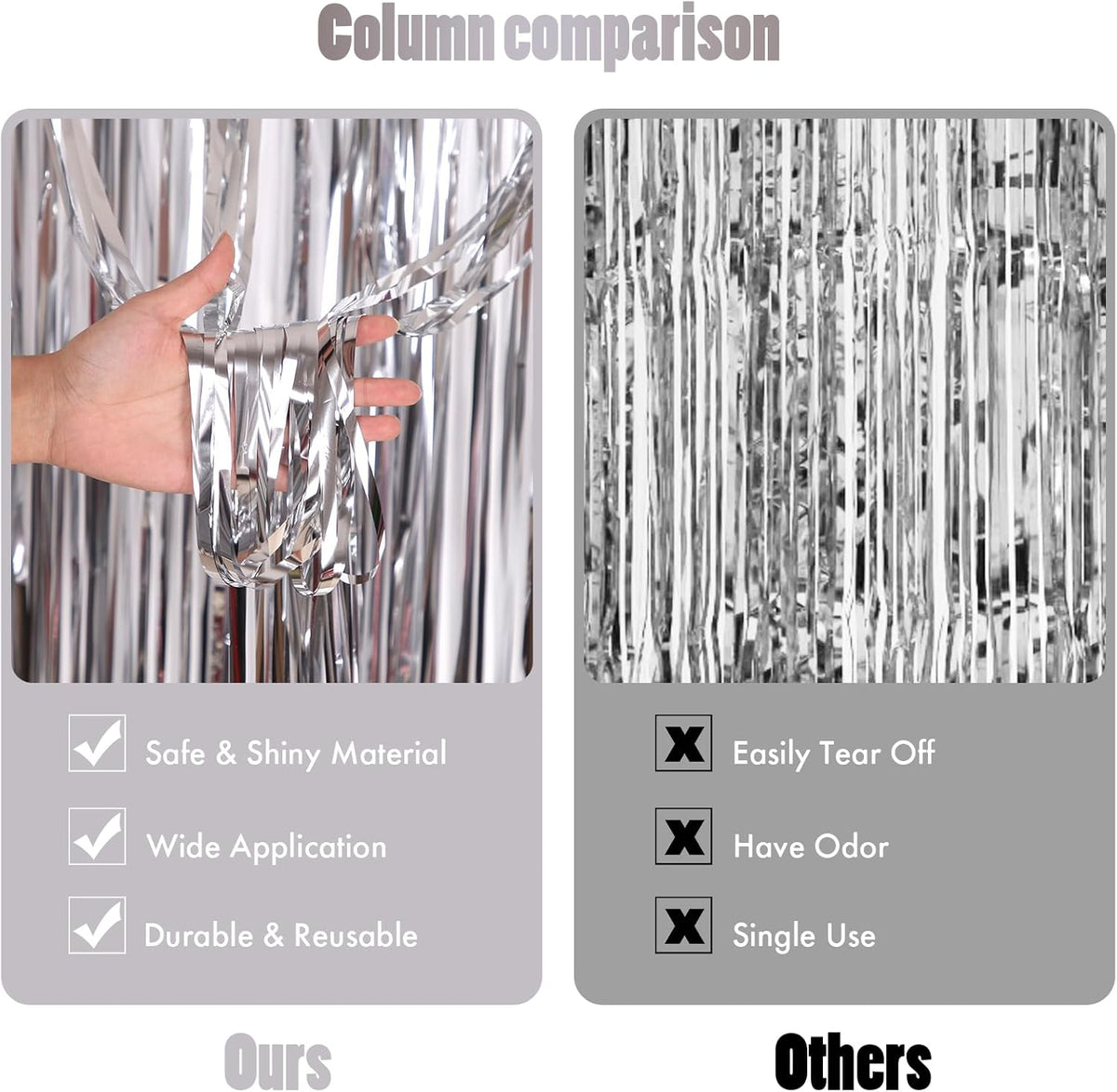 CANREVEL 2 Pack 3.3x8.2 Feet Silver Foil Fringe Backdrop Curtains, Tinsel Streamers Birthday Party