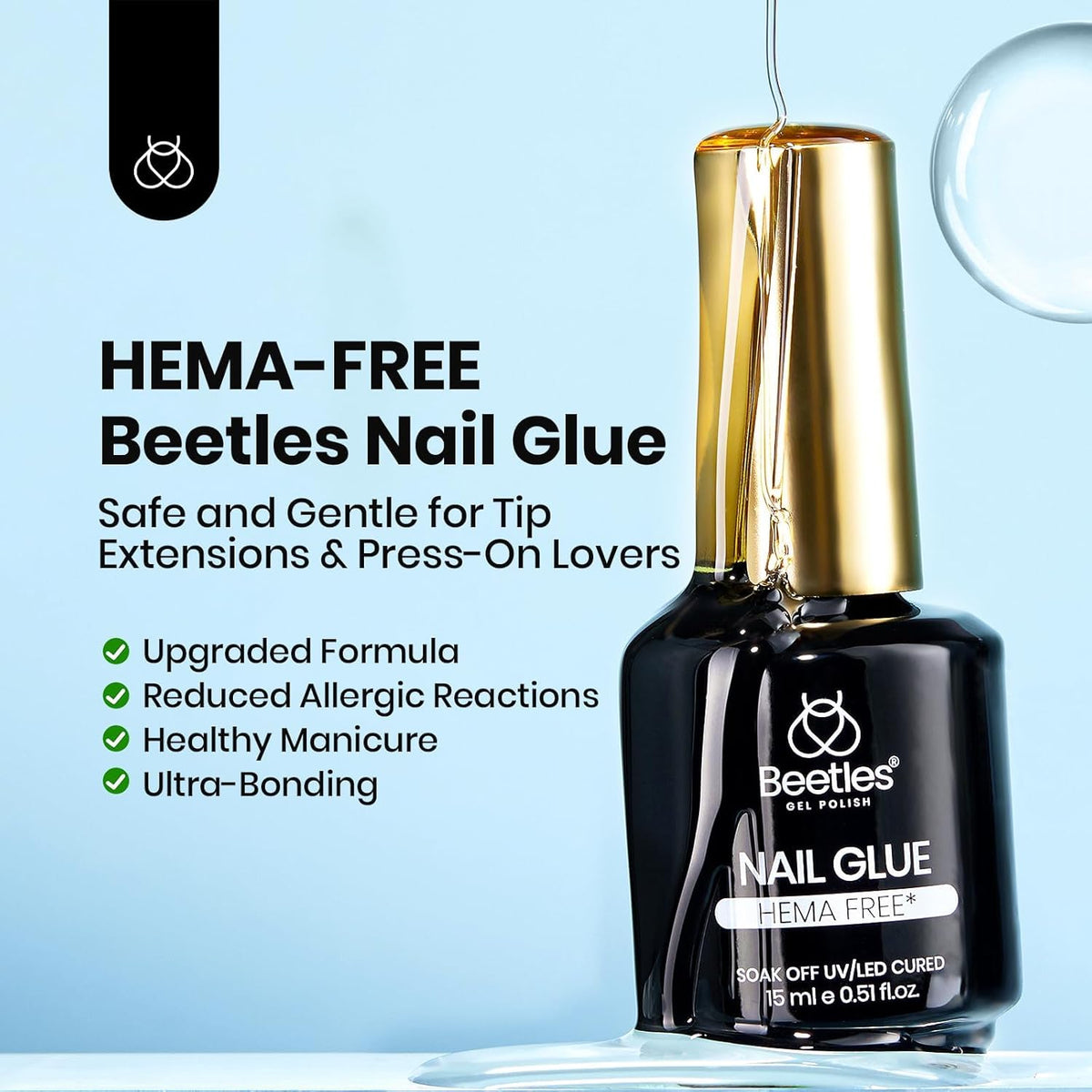 Beetles 2Pcs 15ml HEMA-Free Nail Glue Gel for Acrylic Nail Tips & Clear Press On Nails, Super