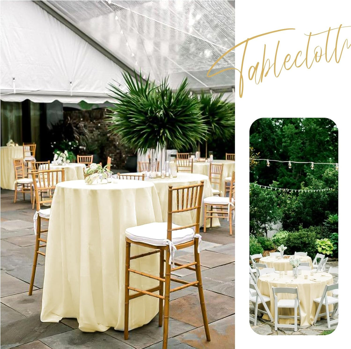 10 Pack Round Tablecloths - 108 Inch, Beige Polyester Table Cover for Round Tables, Stain and