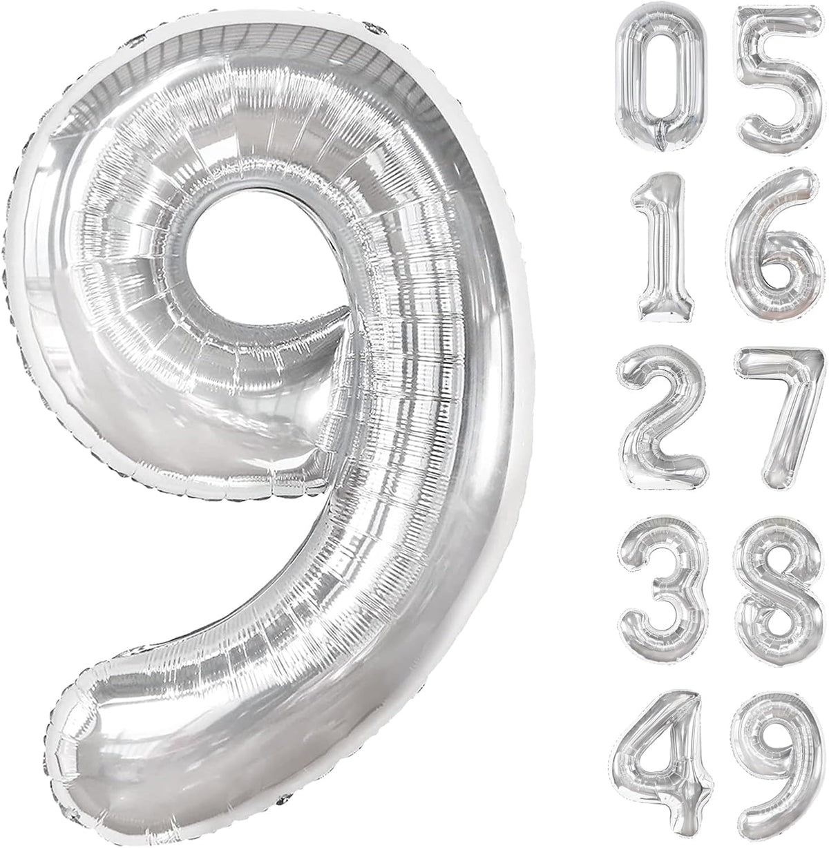 40 Inch Big Silver 9 Balloon Number, Jumbo Giant Happy 9th 19 29 39 49 99 Birthday Party