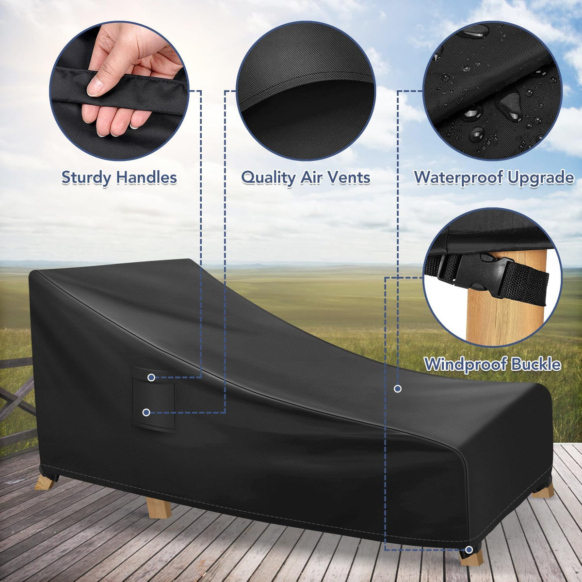 Chaise Lounge Covers Outdoor Waterproof, Heavy Duty Patio Furniture Covers, Fits up to 78L x 34W x