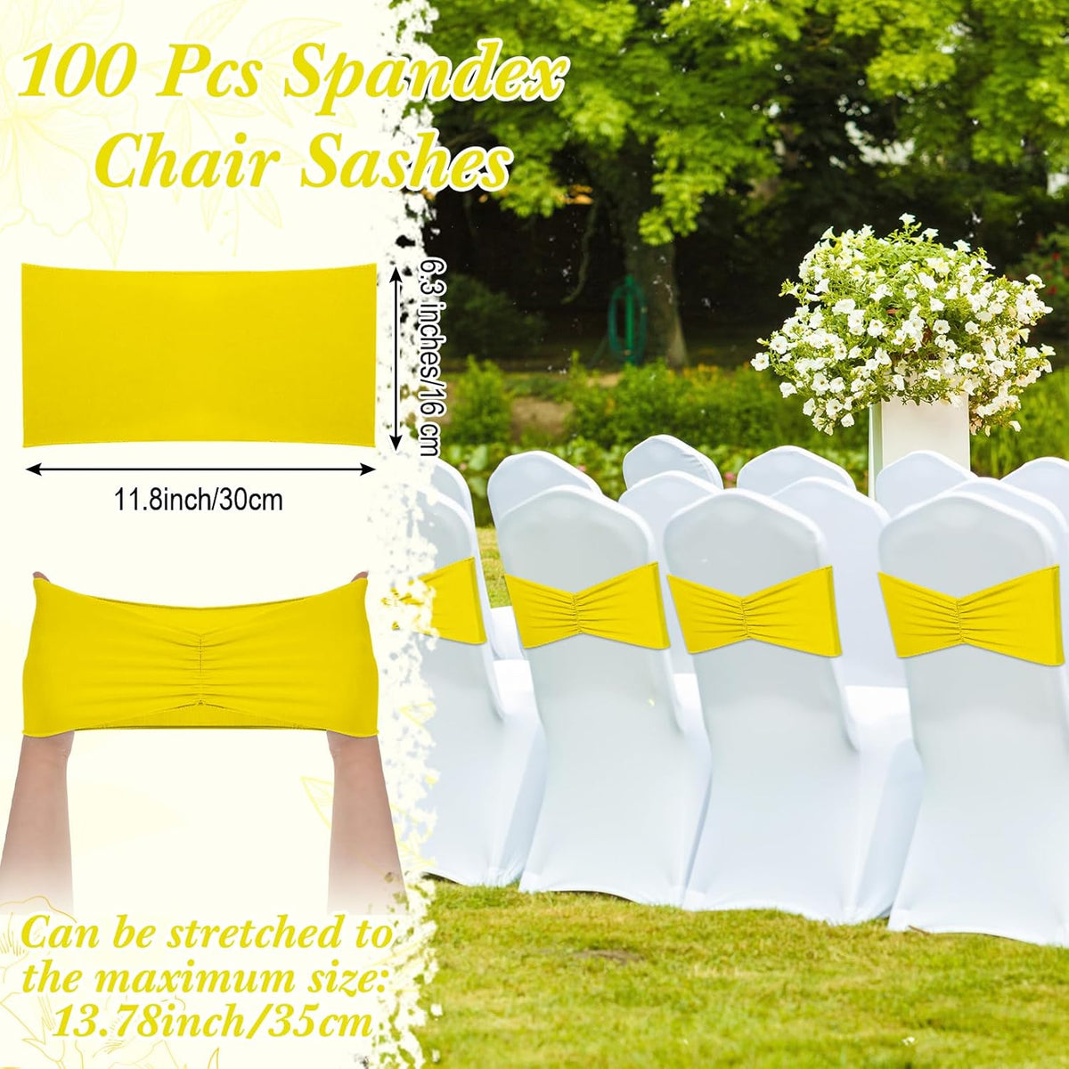 Moukeren 100 Pcs Spandex Chair Sashes Bows Bands Slider Sashes for Chair Covers Elastic Bands Ties