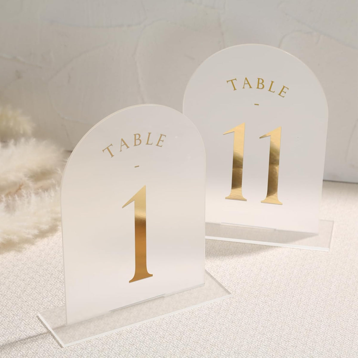 UNIQOOO Frosted Arch Wedding Table Numbers 1-20, Gold Foil Printed 5x7 Acrylic Display Signs and