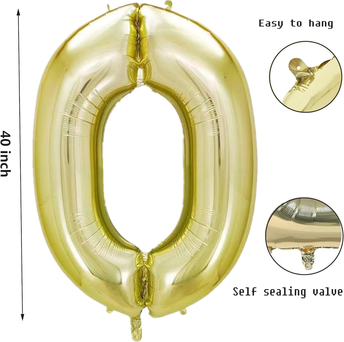 40 Inch Numbers 0 Light Gold Large Balloon Digital 0 for Birthday Party, 0-9 Birthday Party