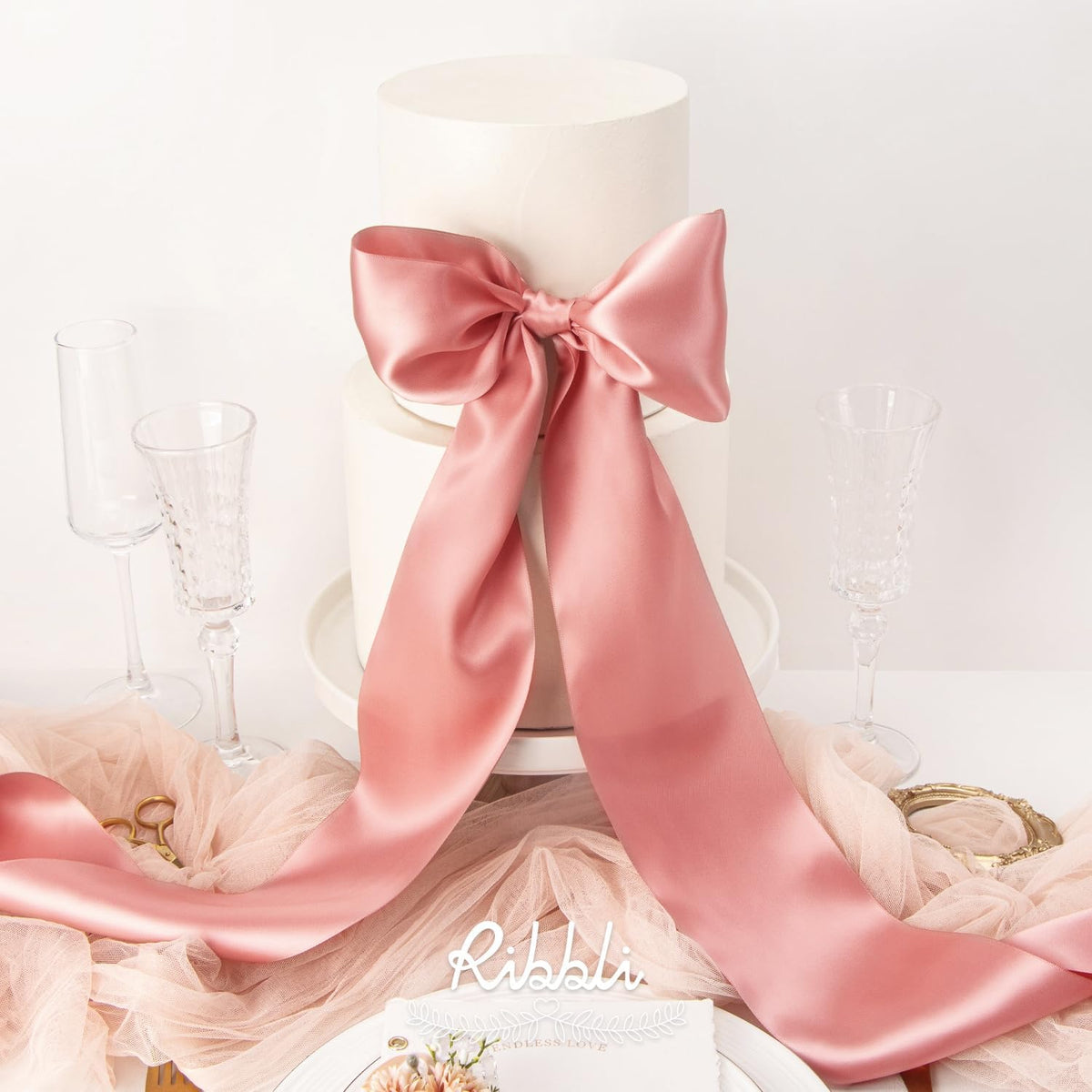 Ribbli Rose Gold Satin Ribbon 4 Inch Wide Rose Gold Ribbon for Wedding Chair Sash Grand Opening