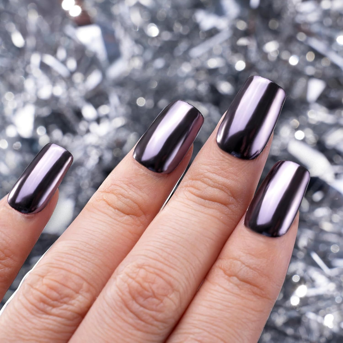 Pretty Diva Chrome Nail Powder - Silvery Black Mirror Effect Chrome Nail Powder, Premium Metallic
