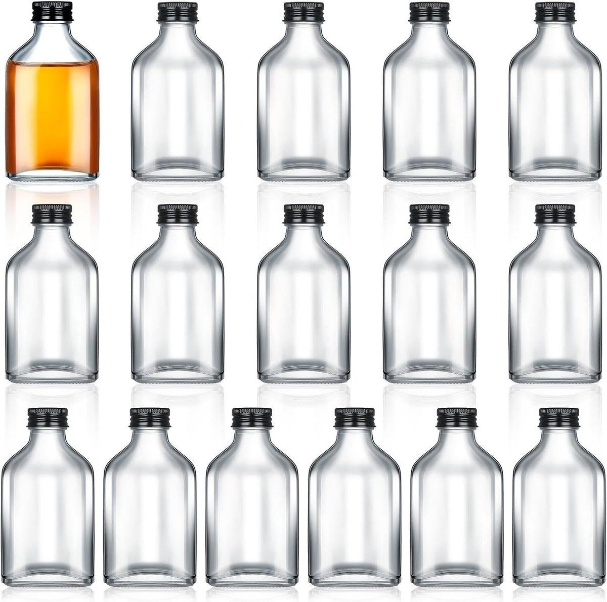 Patelai 16 Pcs Clear Glass Bottles with Caps Mini Glass Flask Liquor Bottles Empty Alcohol Shot