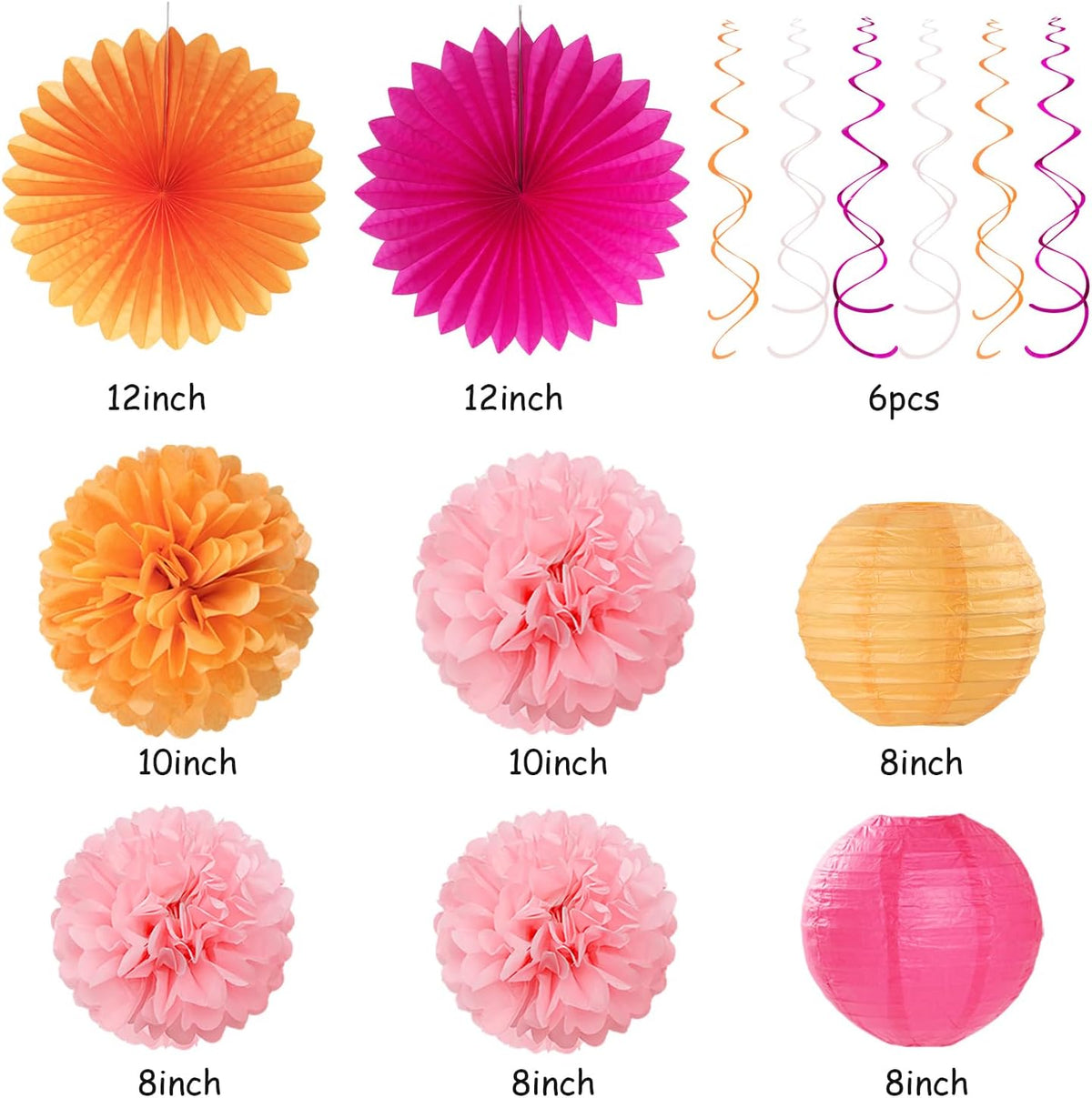 Hot-Pink Orange 21st Happy-Birthday Party-Decorations - 31pcs Sweet 16 18th Women Girls Paper