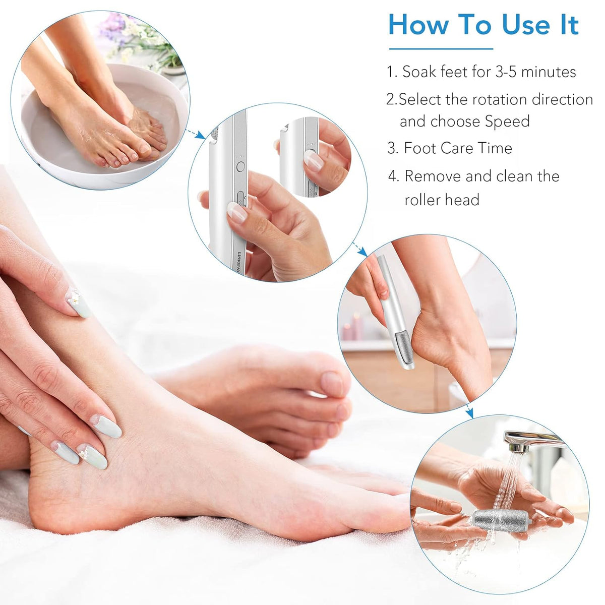 Electric Callus Remover for Feet, Professional Pedicure Kit Foot Scrubber for Dry, Dead, Cracked