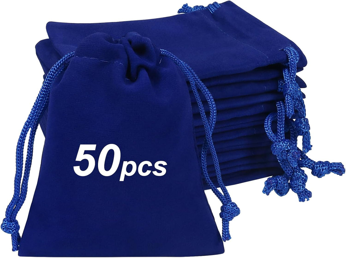 Shintop 50pcs velvet Jewelry bags, 3x4inch Blue Little Gift pouches Drawstring Jewelry Packaging