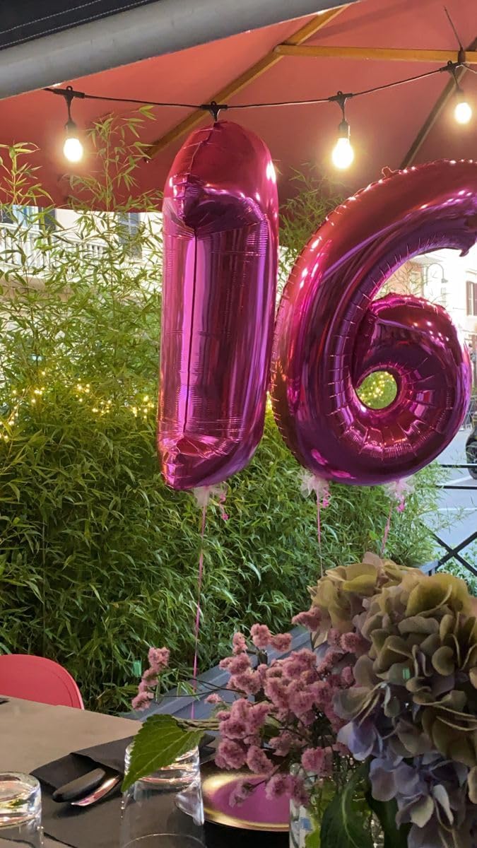 40 Inch Rosy Purple Mylar Foil Number 6 Birthday Balloon, Digital Balloons for 6 16 Boy Girl Party