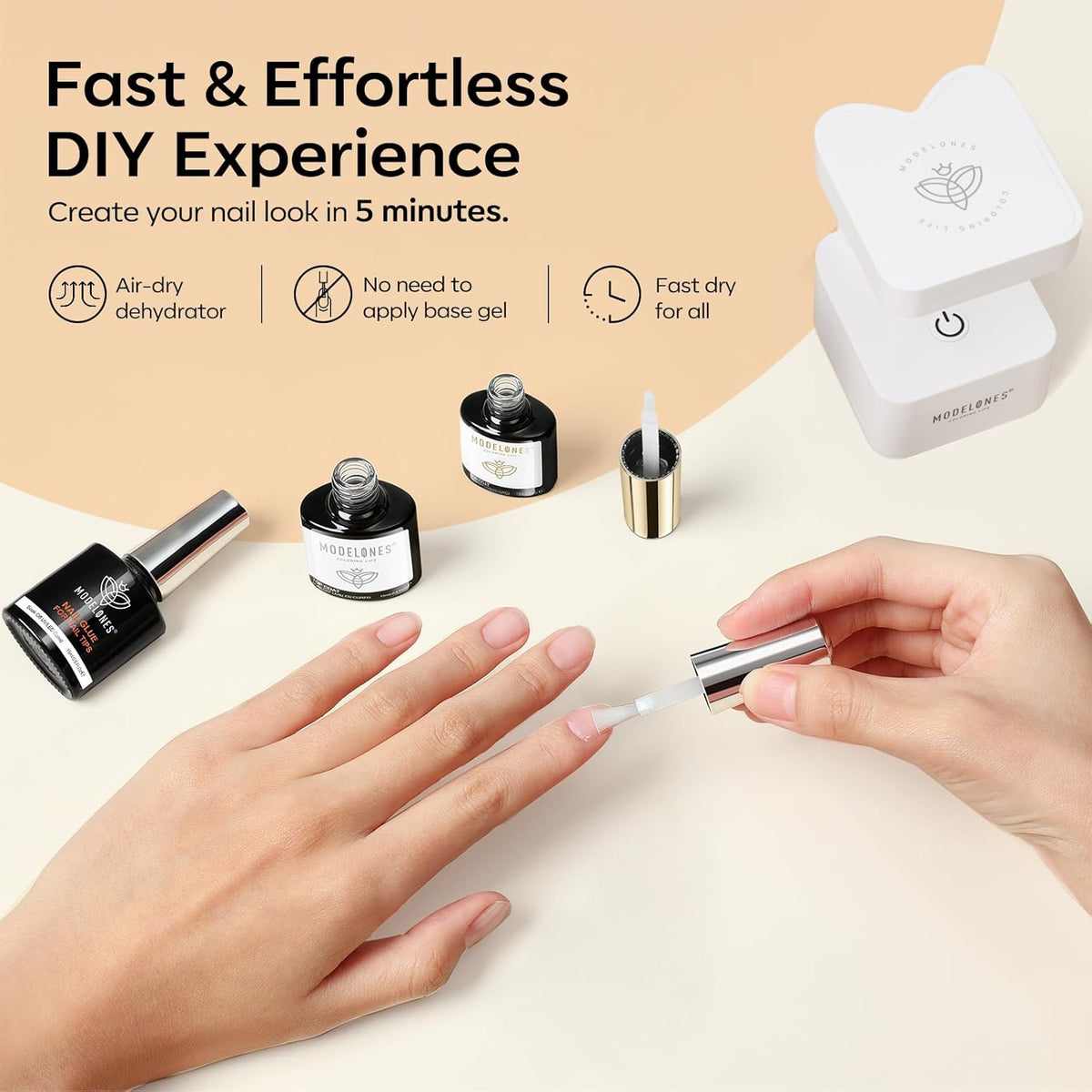 modelones Nail Glue & Top Coat Base Gel Set No Wipe Long Lasting Glossy Gel Top Coat Base Coat 9 in