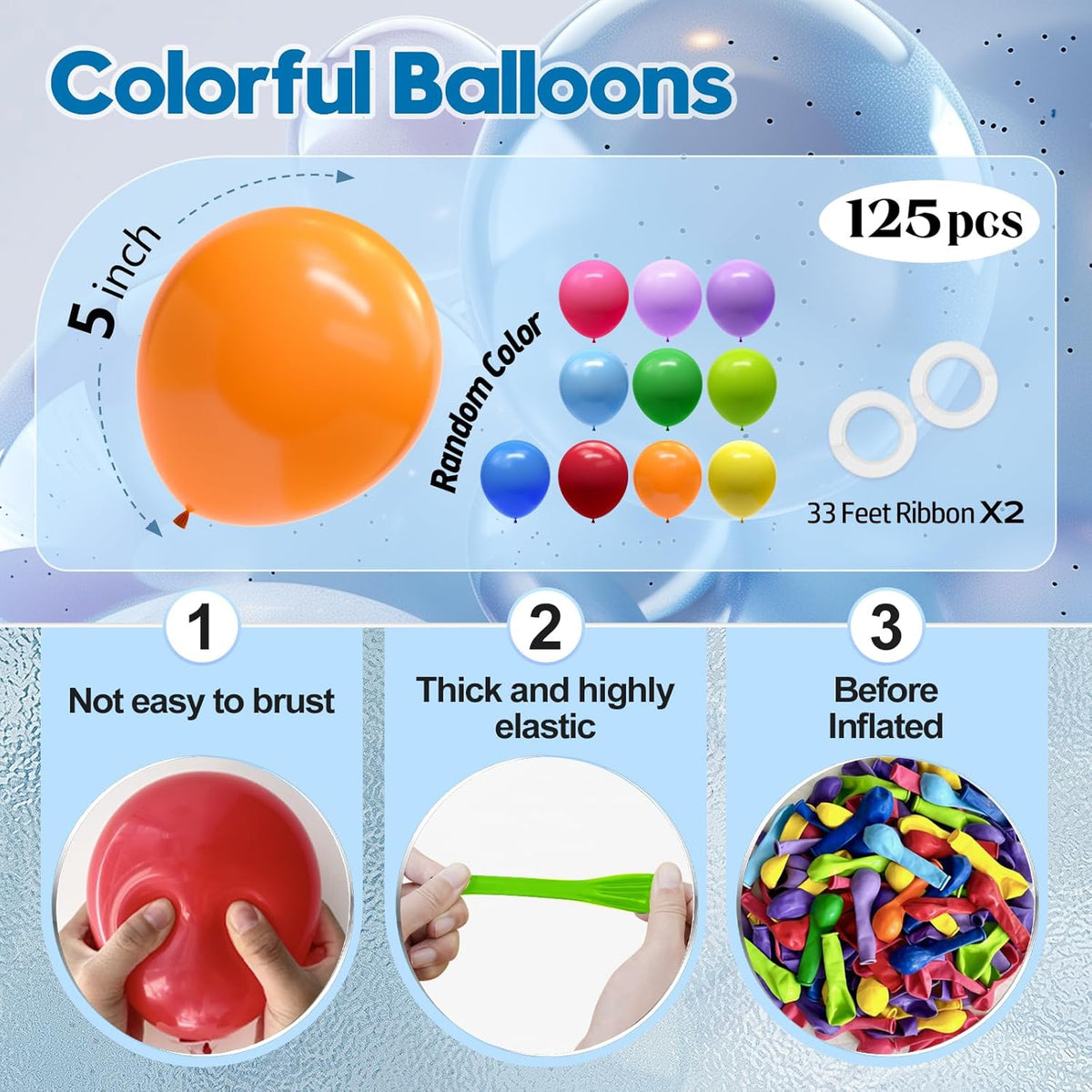 125 pcs Rainbow Latex 5 Inch Balloons, Small Balloons for Balloon Garland or Balloon Arch as Party