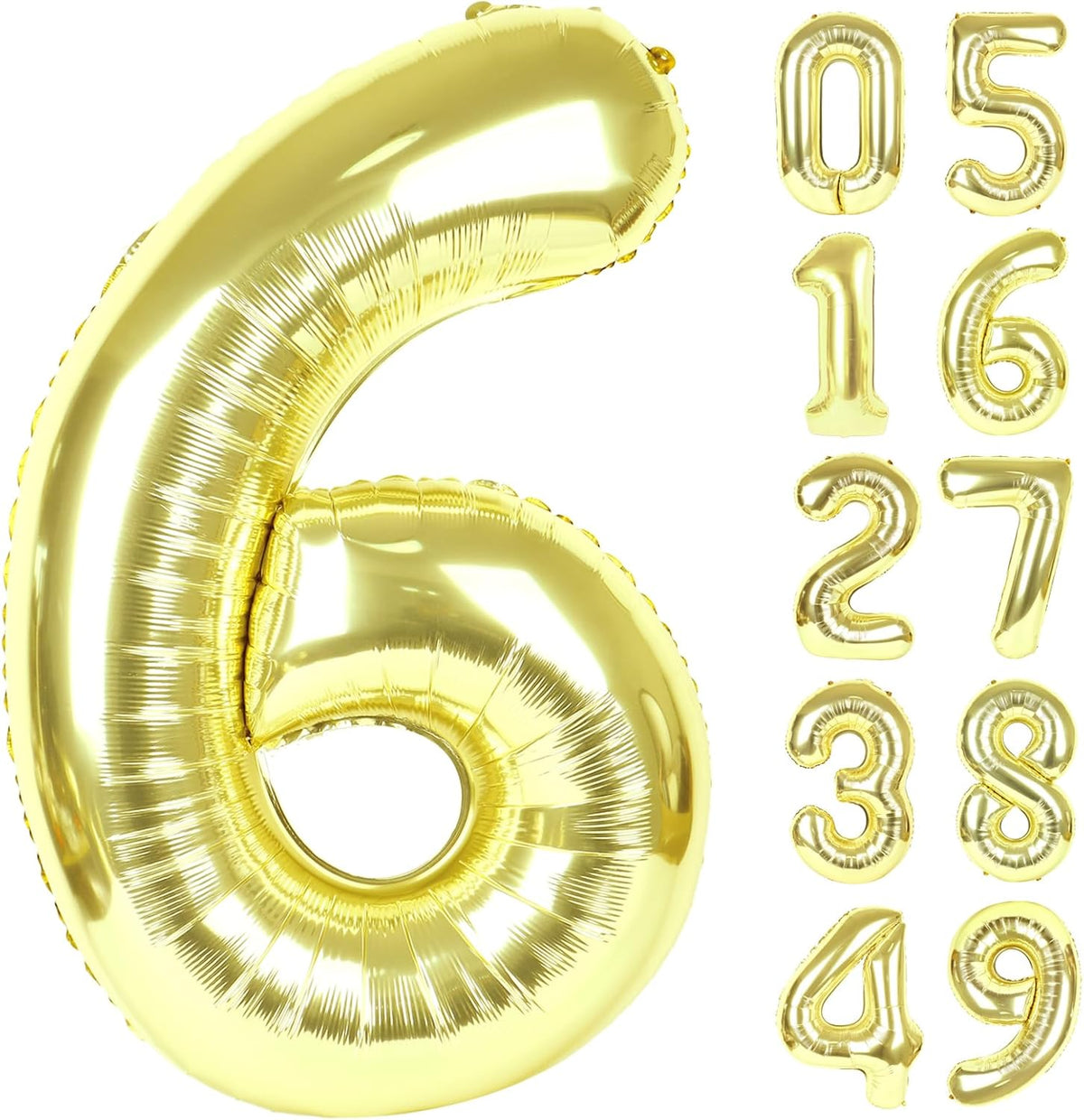 40 Inch Light Gold Mylar Foil Number 6 Birthday Balloon, Digital Balloons for 6 16 Boy Girl Party