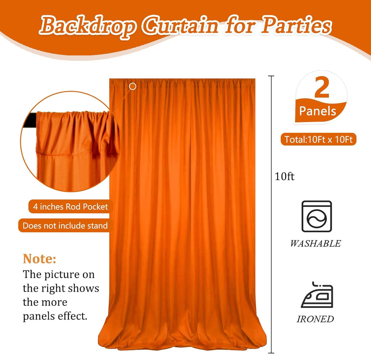 10 x 10 Feet Orange Backdrop Curtain for Partie, Background Curtains for Photoshoot, Birthday