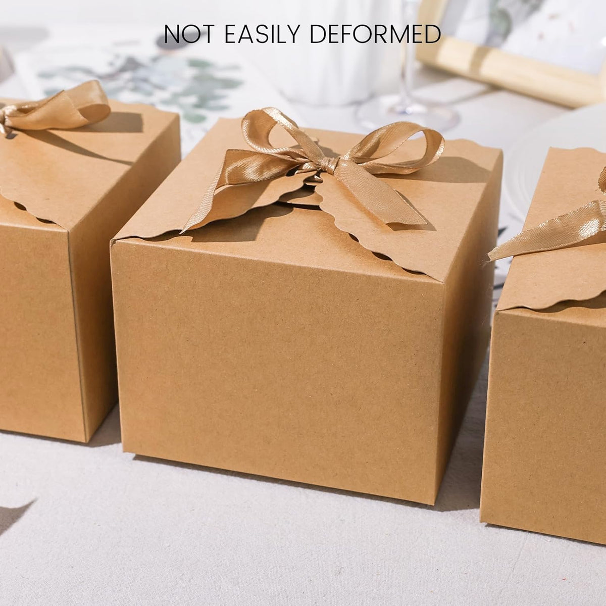VGOODALL 10PCS Gift Boxes, 4.7" x 4.7" x 3.5" Brown Candy Boxes with Ribbon Mini Kraft Paper Party