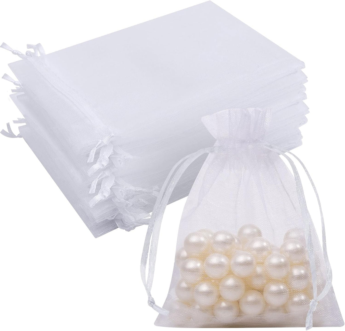 50 Pcs White Organza Bags 3x4 Inch, Small Mesh Gift Bags Drawstring Little Pouches for Party Favor