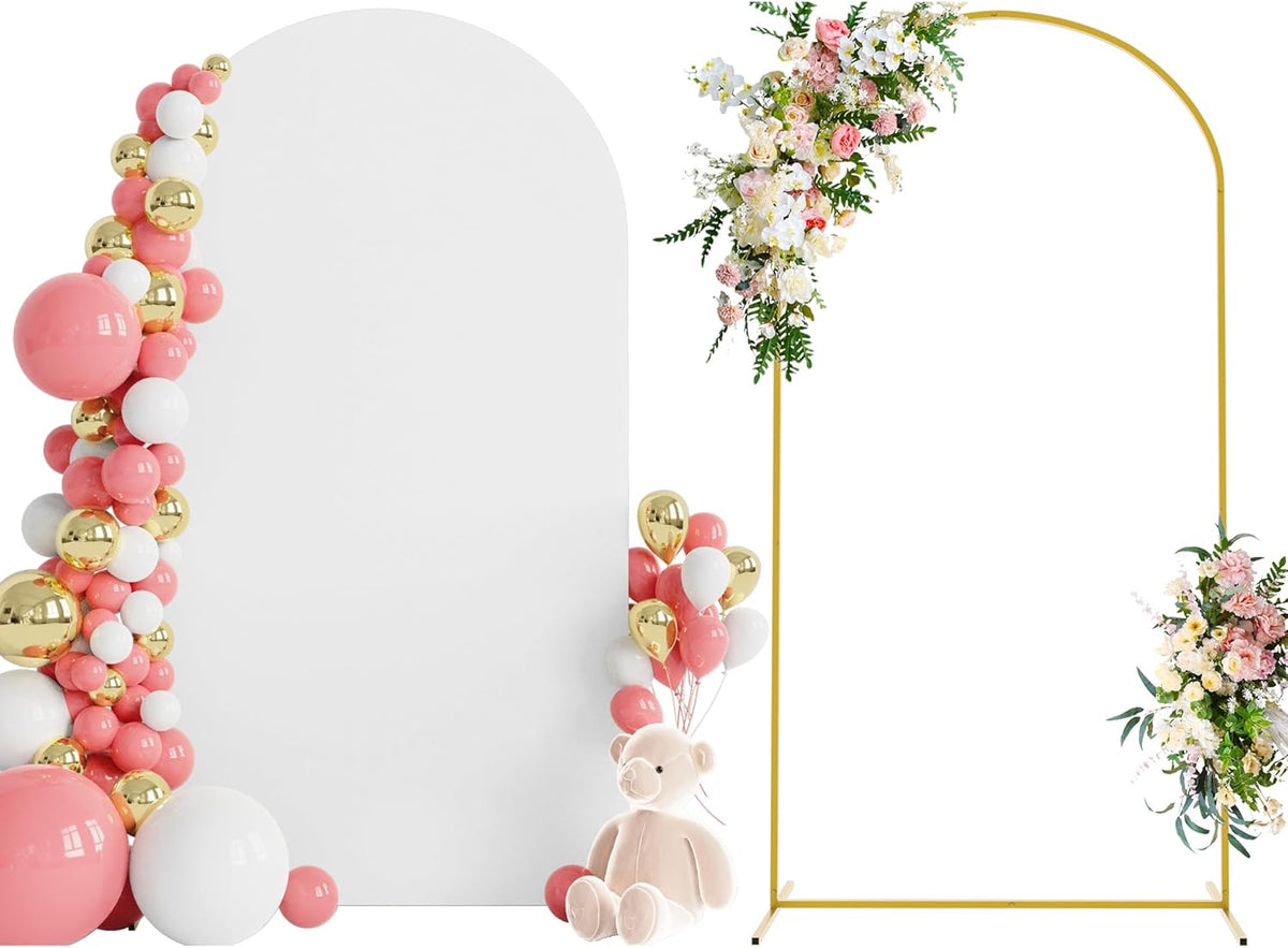 Wokceer 7.2 FT Wedding Arch Backdrop Stand and White Arch Cover, Metal Arch Stand with Arch Stand