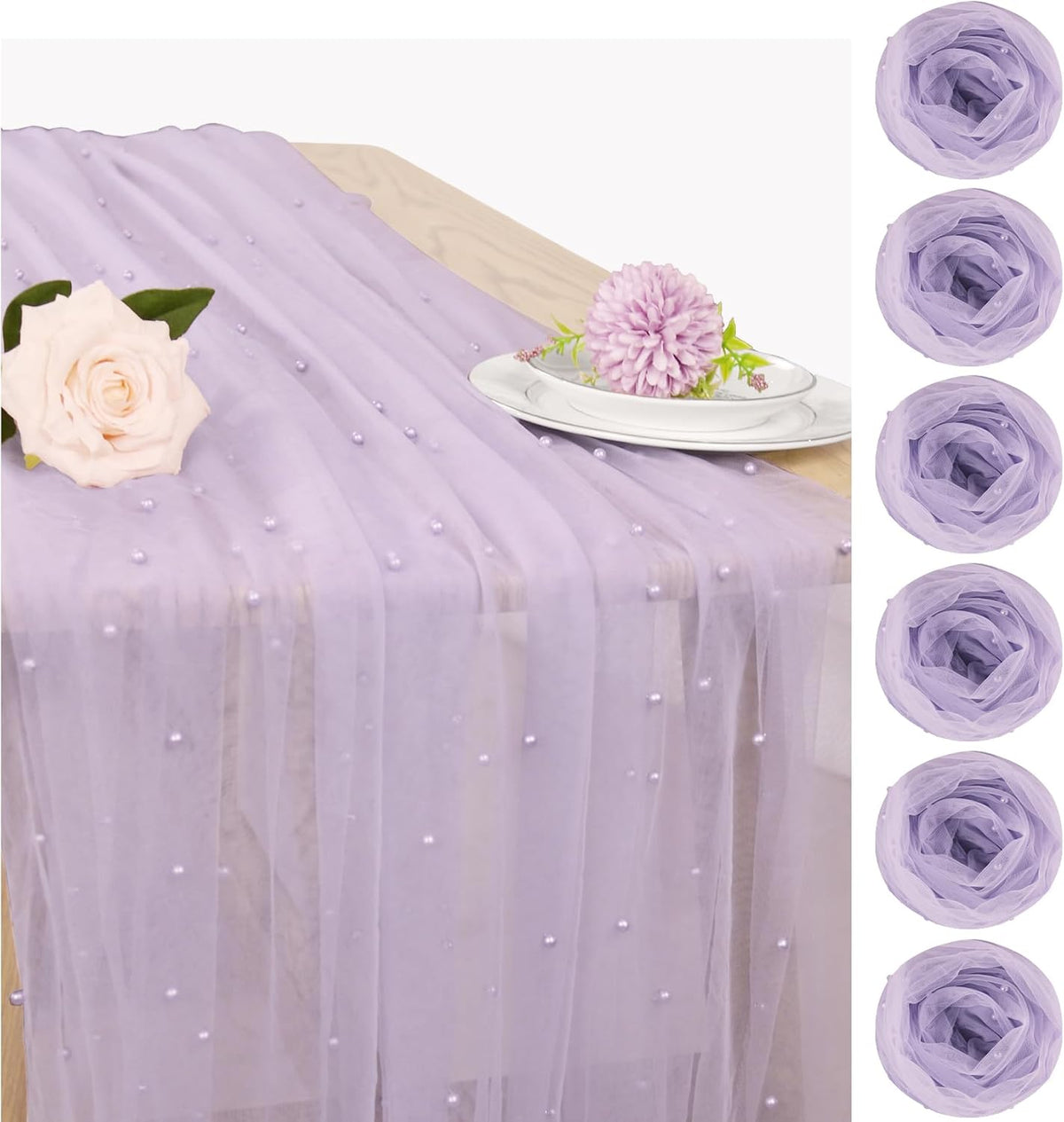 Set of 6 Pearl Table Runner 29 x 120 Inch Tulle Fabric Lace Table Runners Boho Rustic Tablecloth