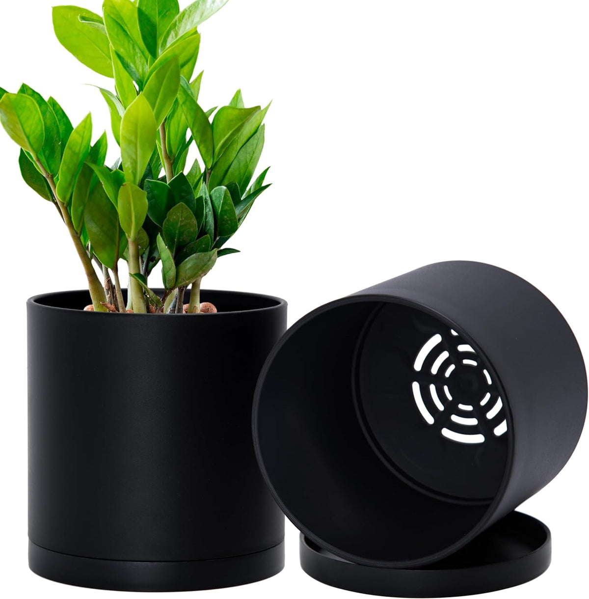 D'vine Dev 2 Pack 5.5 Inch Modern Plastic Plant Pots, Small Garden Planters for Plant with Drainage