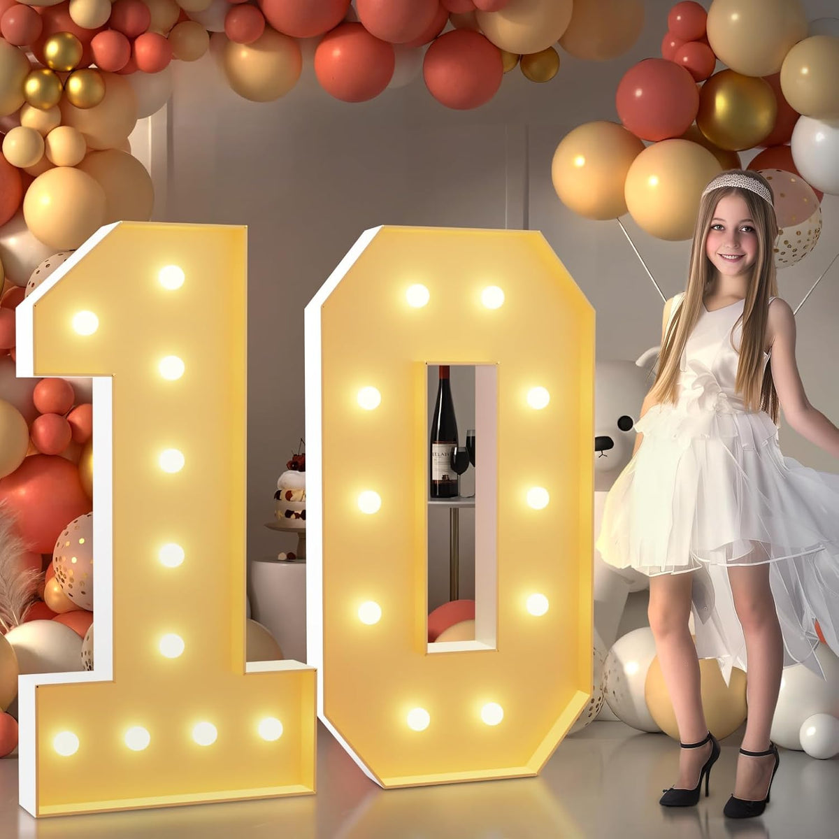 Imprsv 4FT Light Up Numbers, Marquee 10th Birthday Decorations for Girls Boys, Large Light Up 10th