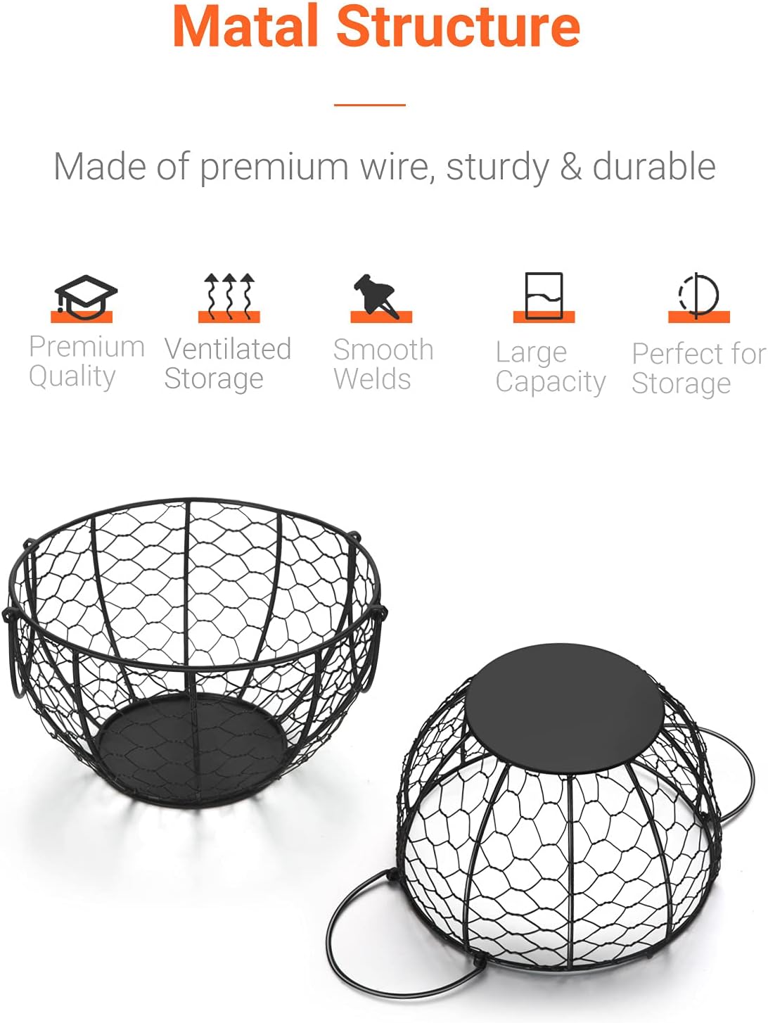 Round Wire Basket Black Fruit Basket Bowl Fruit Holder for Kitchen with Handle Black Home Storage