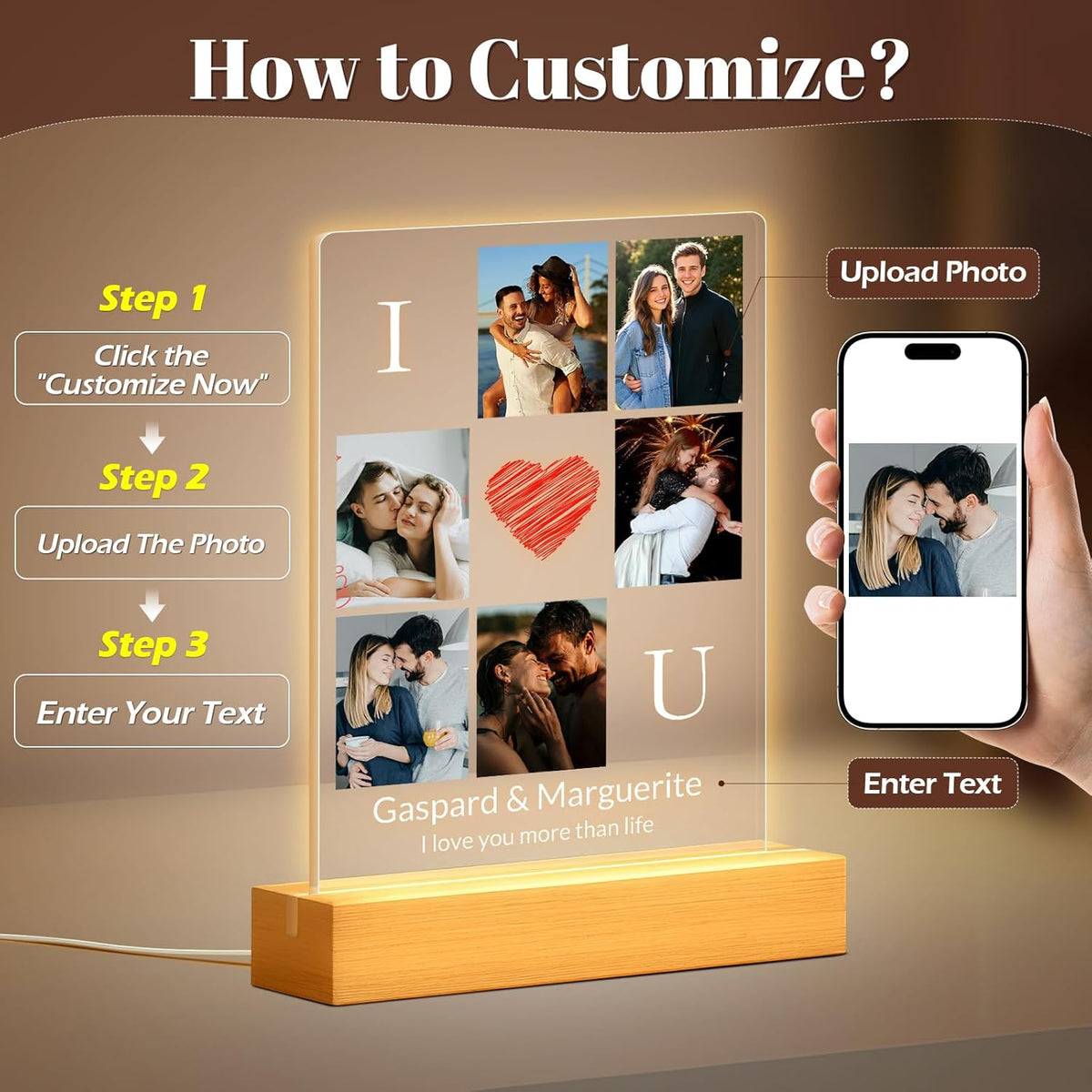 Personalized Photo Frame with Night Light, Custom Picture Frames with Photo, Customized Acrylic