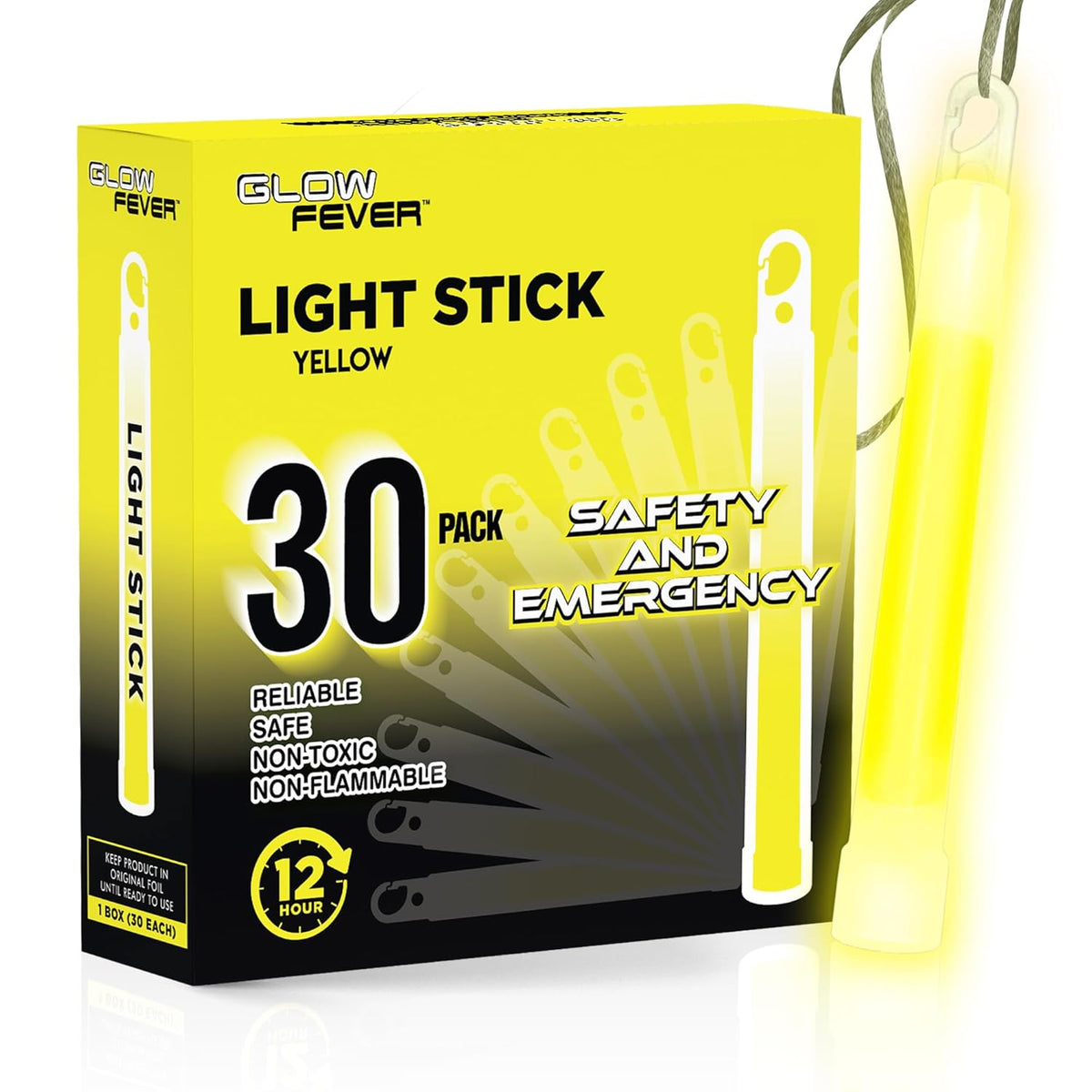 Glow Fever Emergency Safety Military Grade Glow Sticks, 30pcs 6'' Lightsticks, Light Up Ultra