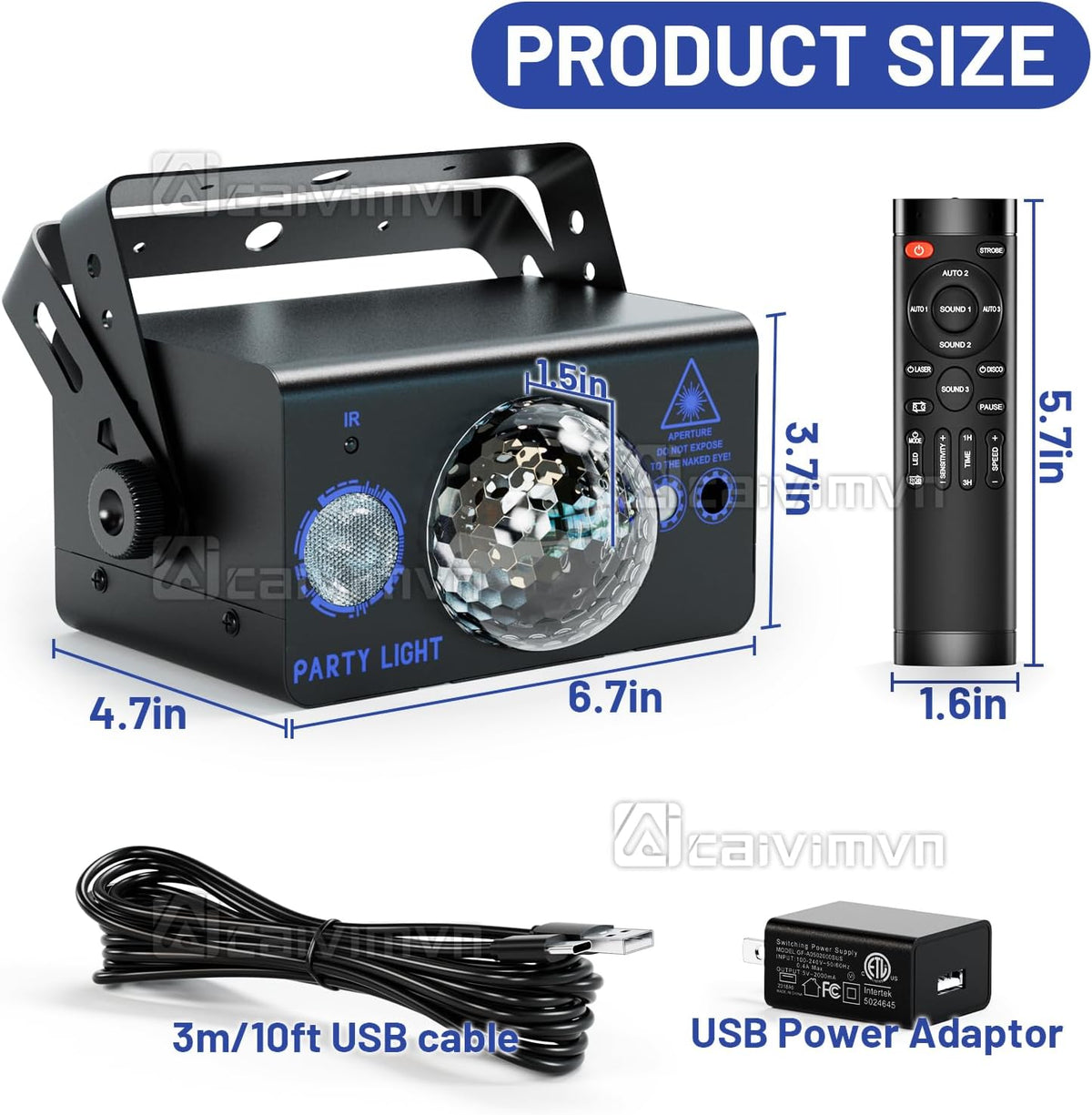 Party Lights, Disco Light Dj Disco Ball LED Sound Activated Stage Lights with Remote Control for