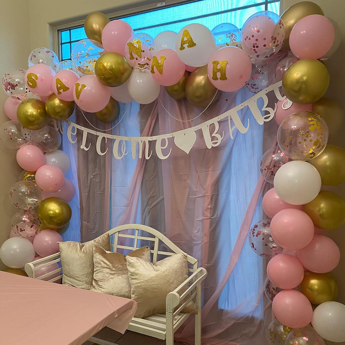 Balloons Pink Gold Confetti, 60 Packs 12 Inch Pink White Metallic Gold Balloon for Girls Birthday