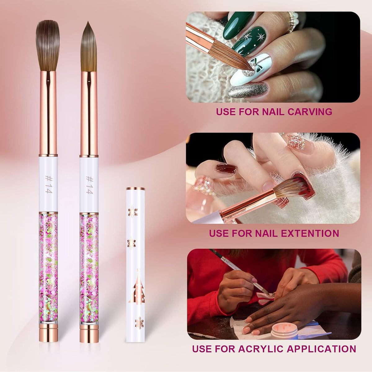 Acrylic Nail Brush Size 14,KEMEISI 100% Pure Kolinsky Nail Art Brushes Sturdy Handle Oval Shaped