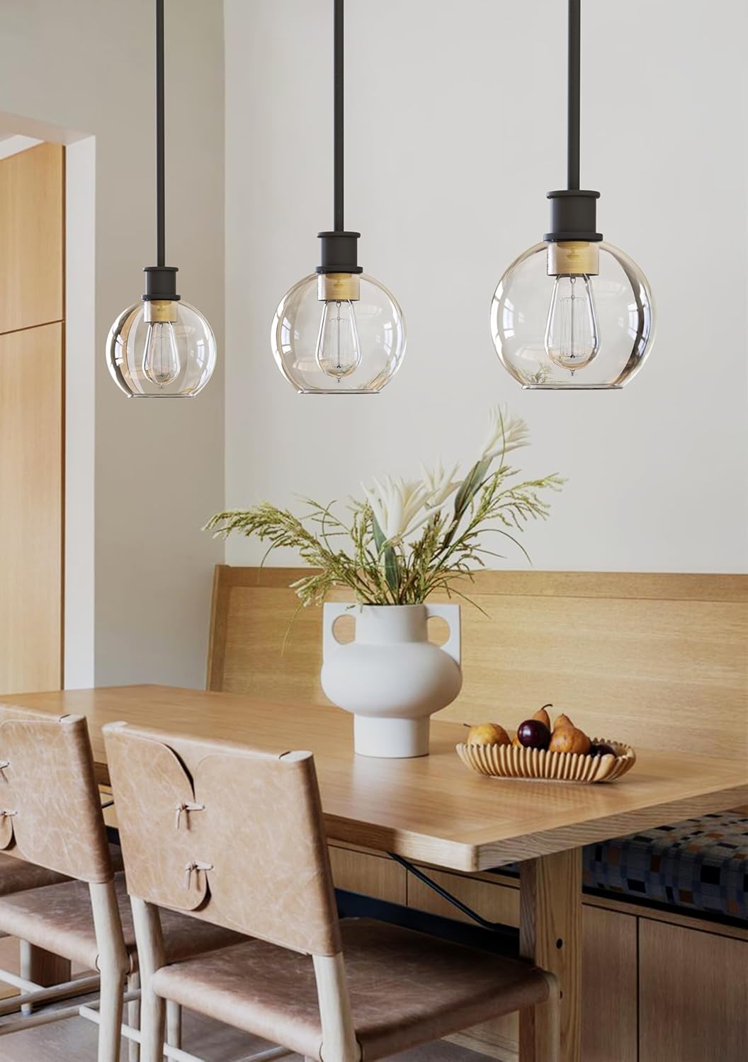 Black and Gold Pendant Light, Modern Globe Pendant Light, Island Pendant Lights with 6.5 inch Clear