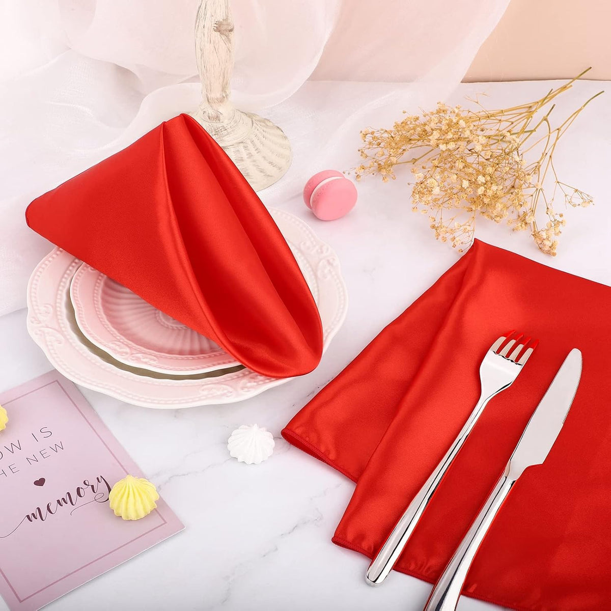 Aneco 16 Pack Square Satin Napkin Bright Silk Table Napkin Soft Smooth Fabric Table Napkin for