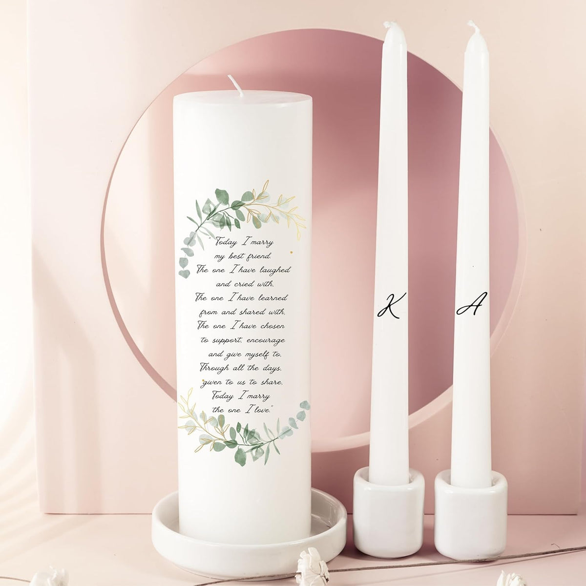 Unity Candles for Wedding, Modern Unity Set, Custom and Personalized Taper Candles with Bible