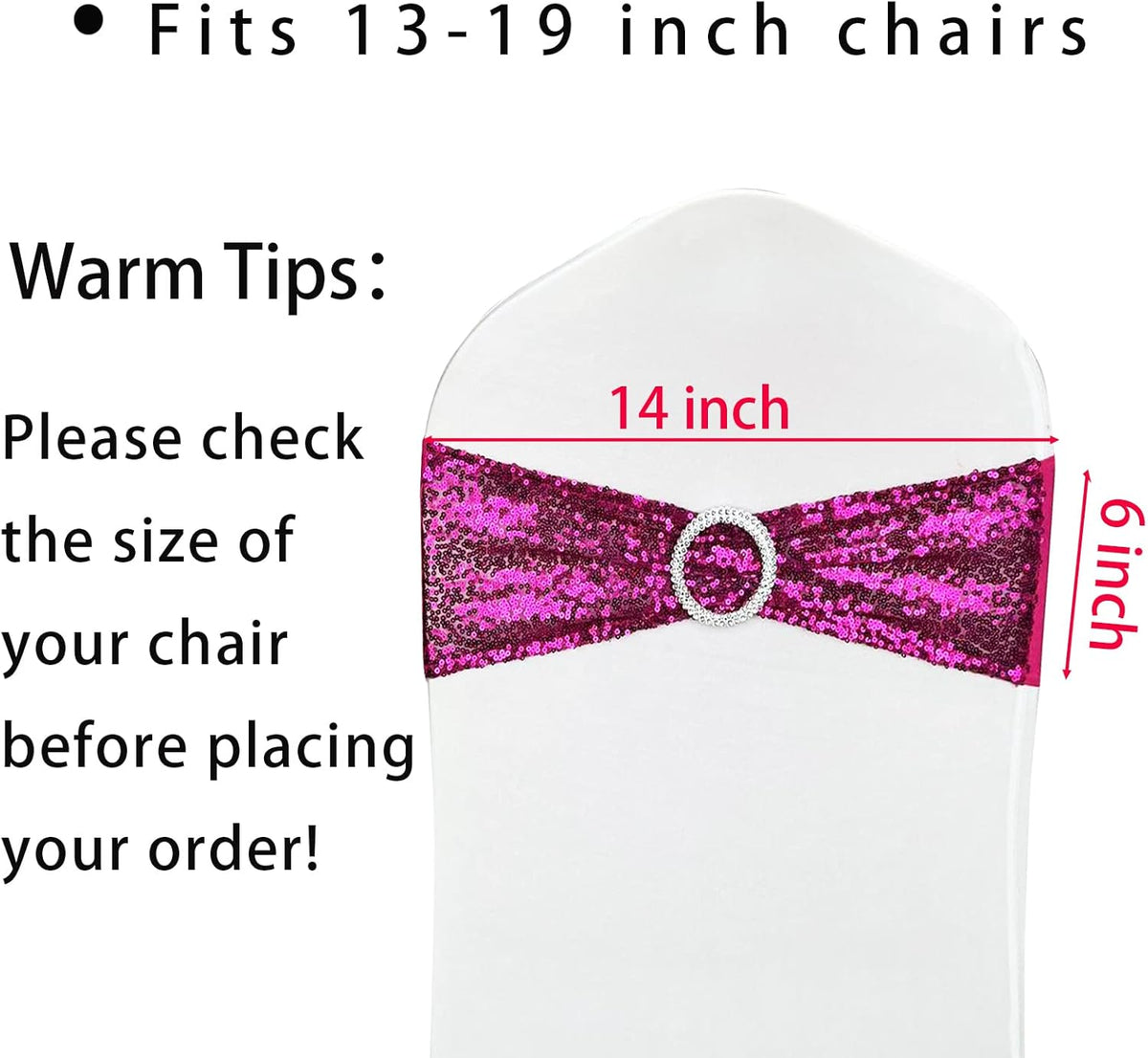 10 Pcs Chair Sashes Sequin Stretch Chair Bands Spandex Polyester Bows for Party Hotel Wedding