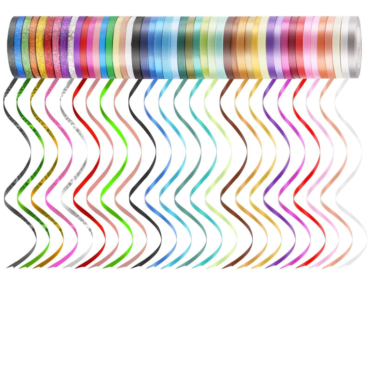 48 Rolls Curling Balloon String Roll Ribbons, 48 Colors 5mm 11 Yards Gift Wrapping Ribbons for Art