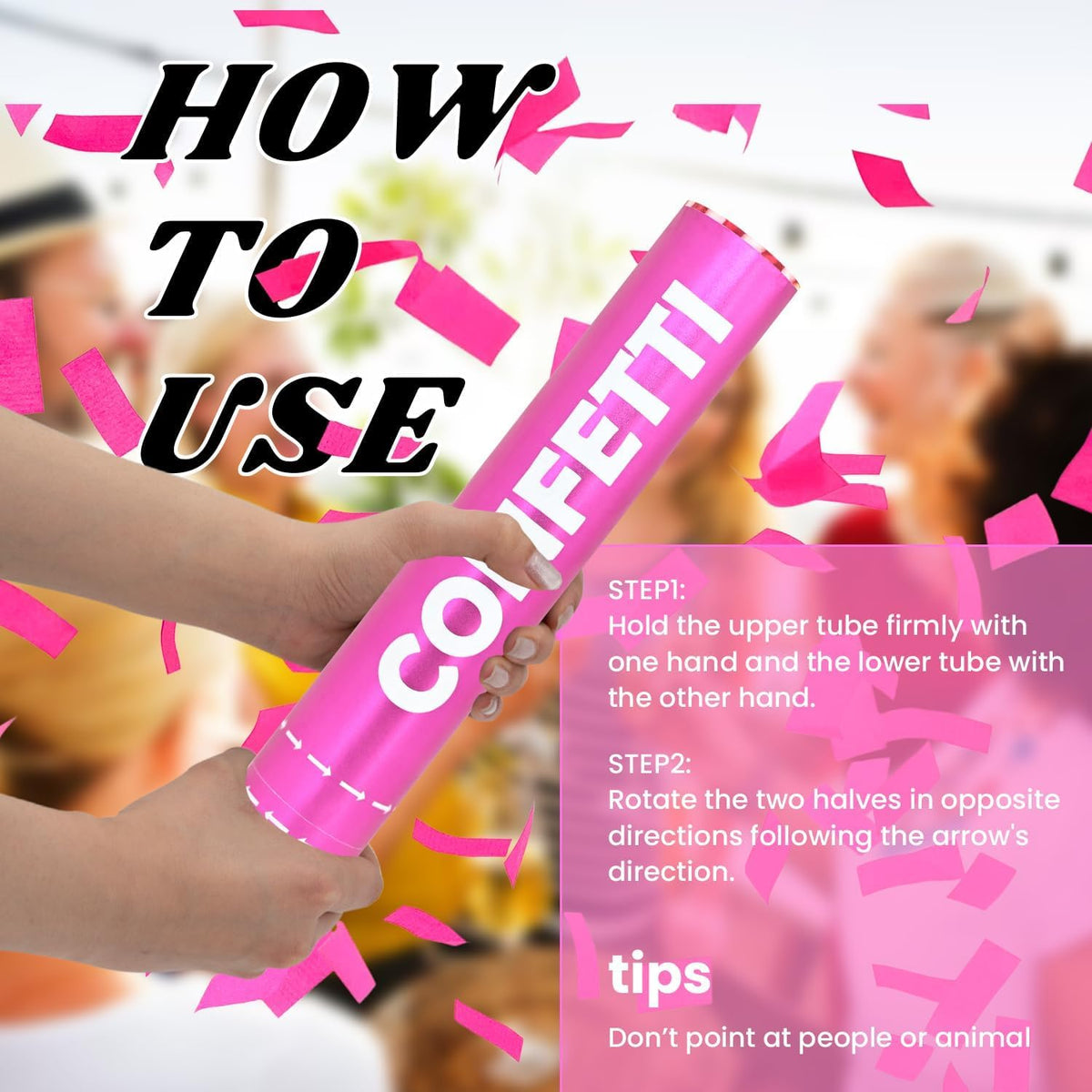 Confetti Cannon Pink Biodegradable Confetti Poppers 12Pack Party Poppers Confetti Shooters Pink