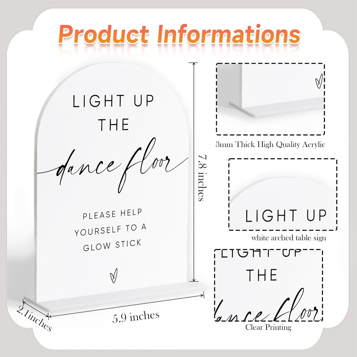 Let Love Glow Sign Wedding, White Arch Acrylic Sign, Wedding Dance Floor Props, Bridal Shower