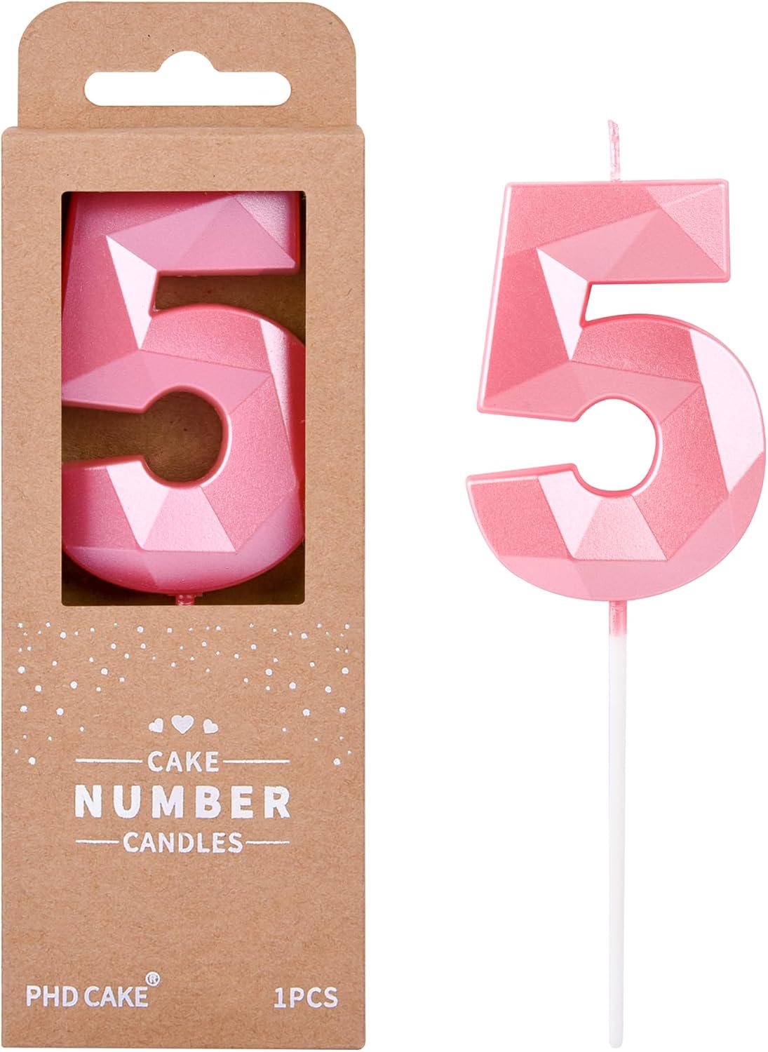 PHD CAKE 2.76 Inch Crystal Pink 5 Number Birthday Candles, Pink Number Candles, Cake Number