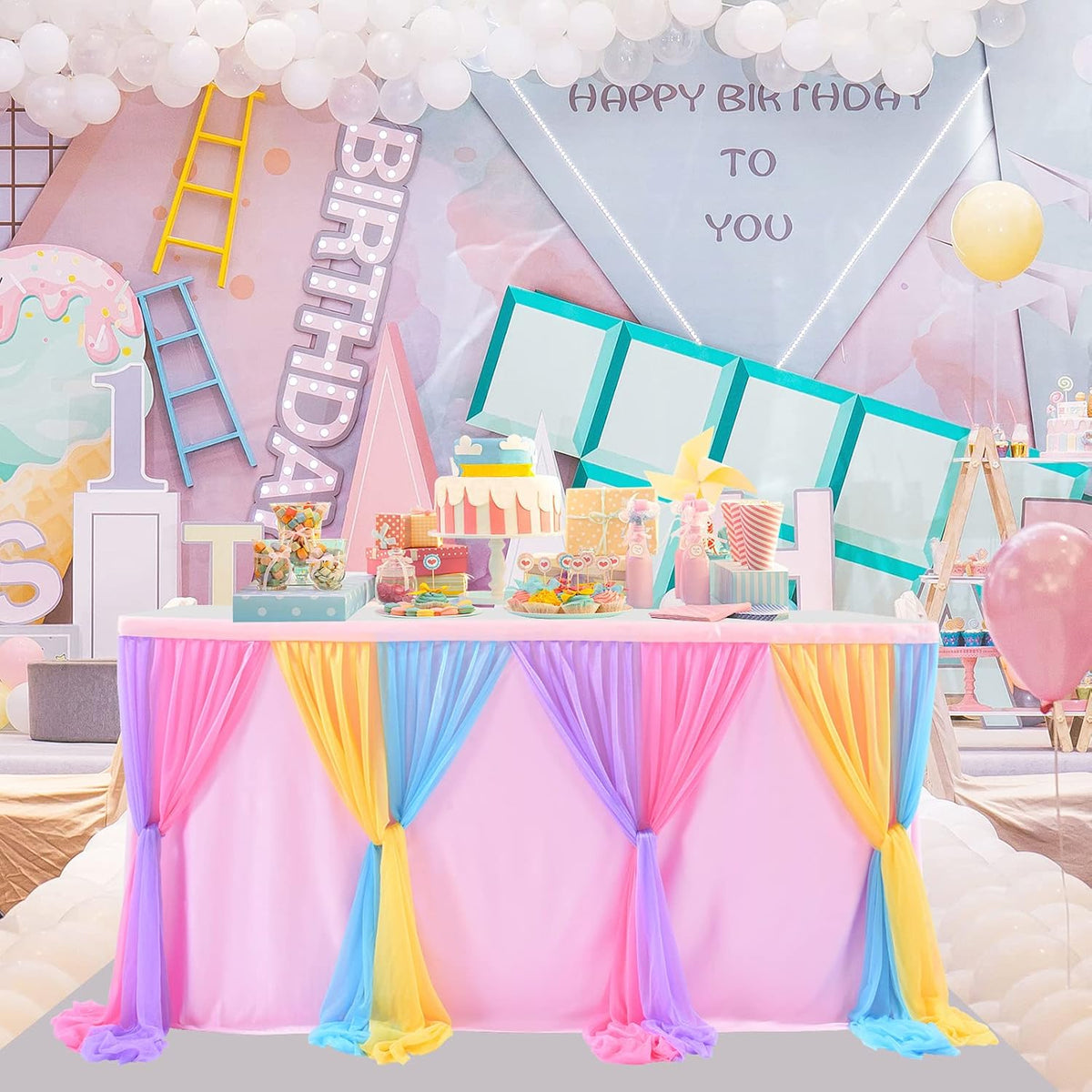9ft Unicorn Tulle Table Skirt for Rectangle Tables or Round Tables Tutu Rainbow Tablecloth for