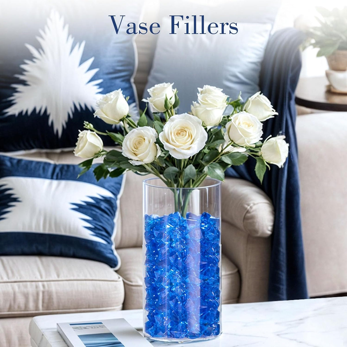 DomeStar Navy Blue Fake Ice Rocks, 150PCS Acrylic Gems Crystals Plastic Diamonds Centerpiece for