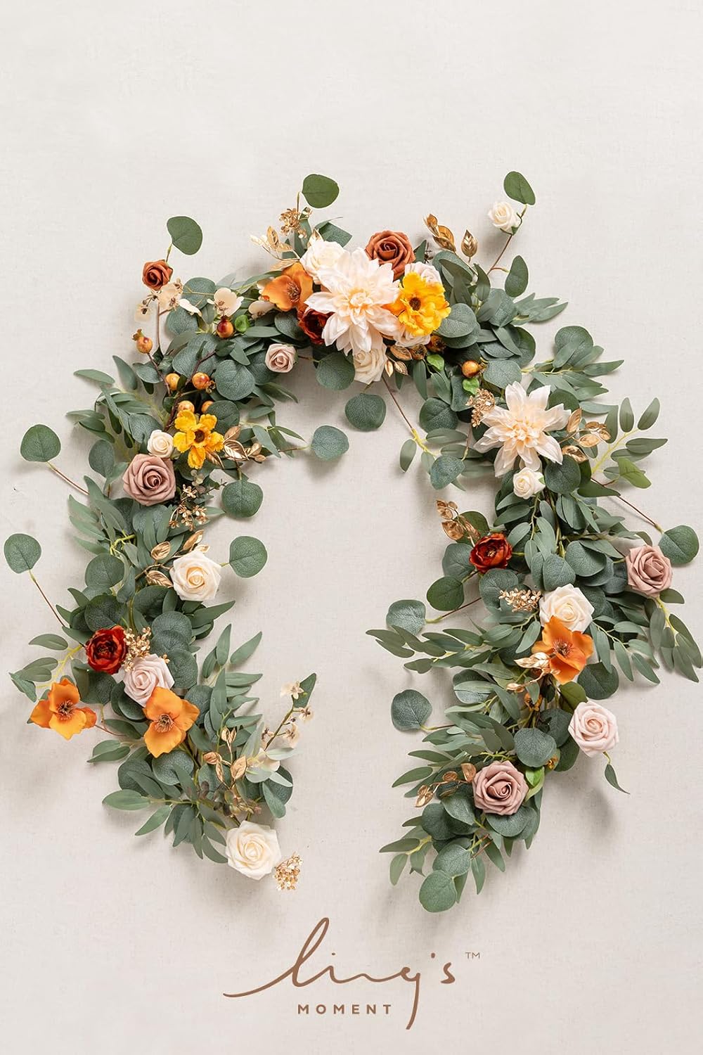 Ling's Moment Fall Flower Garland - 6FT Eucalyptus & Rose - Sweetheart Table Decor for Wedding