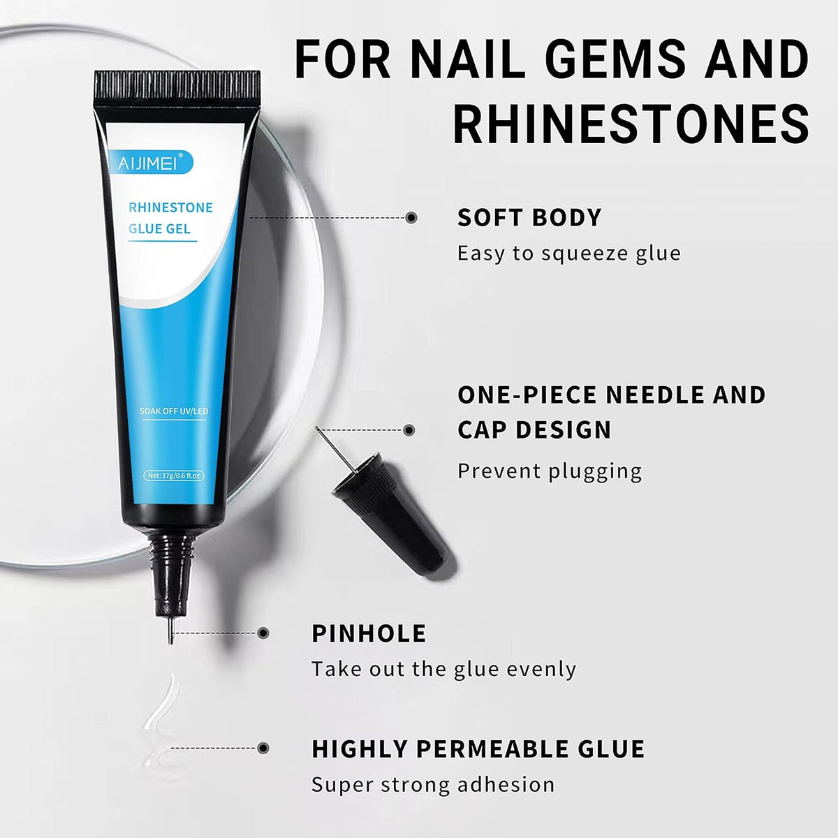 AIJIMEI 17g Nail Rhinestone Glue Nail Glue for Decorations Nail Charm 3D Nails Rhinestone Gel for